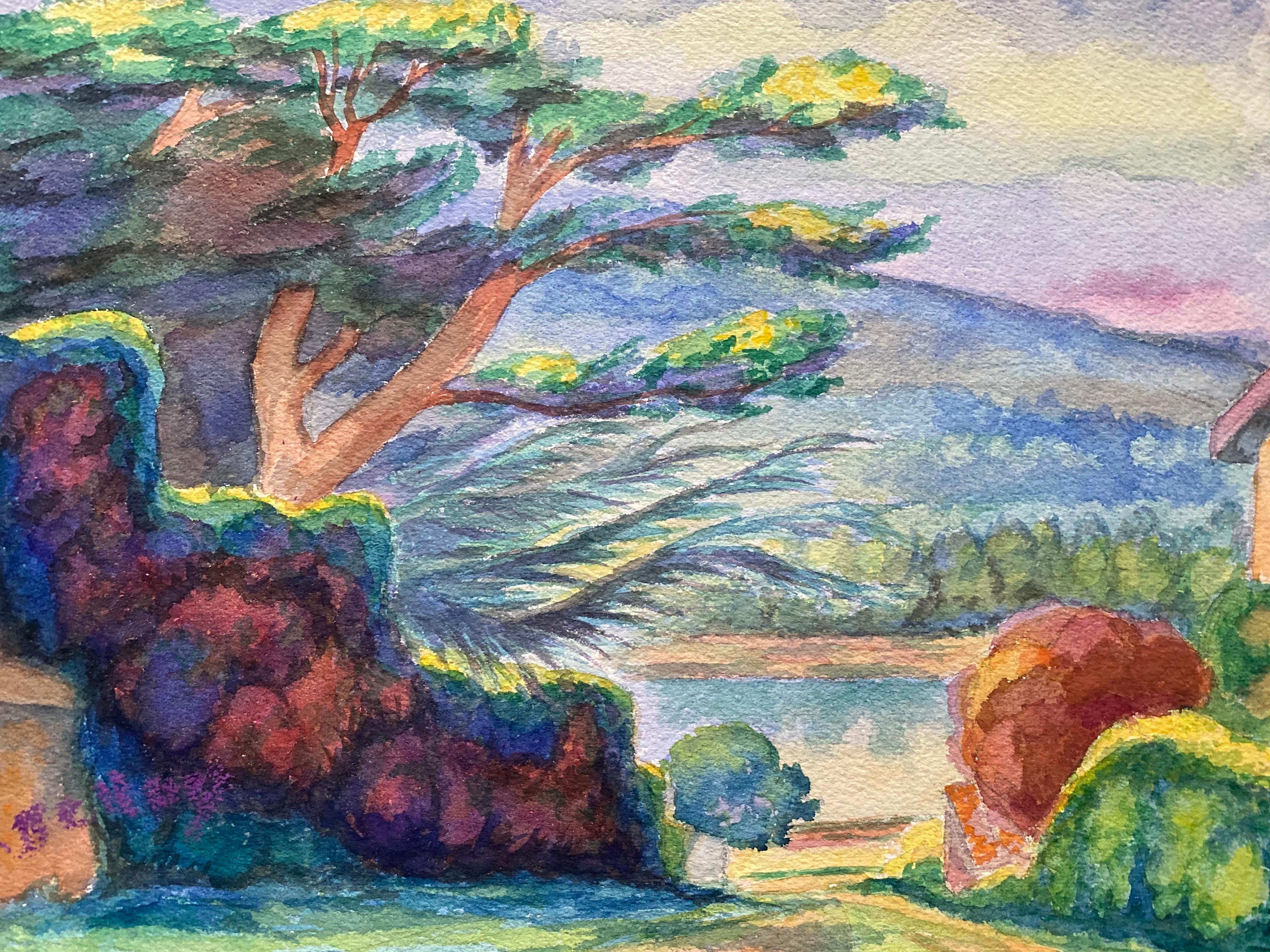 1940er Jahre Provence-Gemälde, lebhafte Baumlandschaft  - Postimpressionistischer Künstler – Art von Louis Bellon