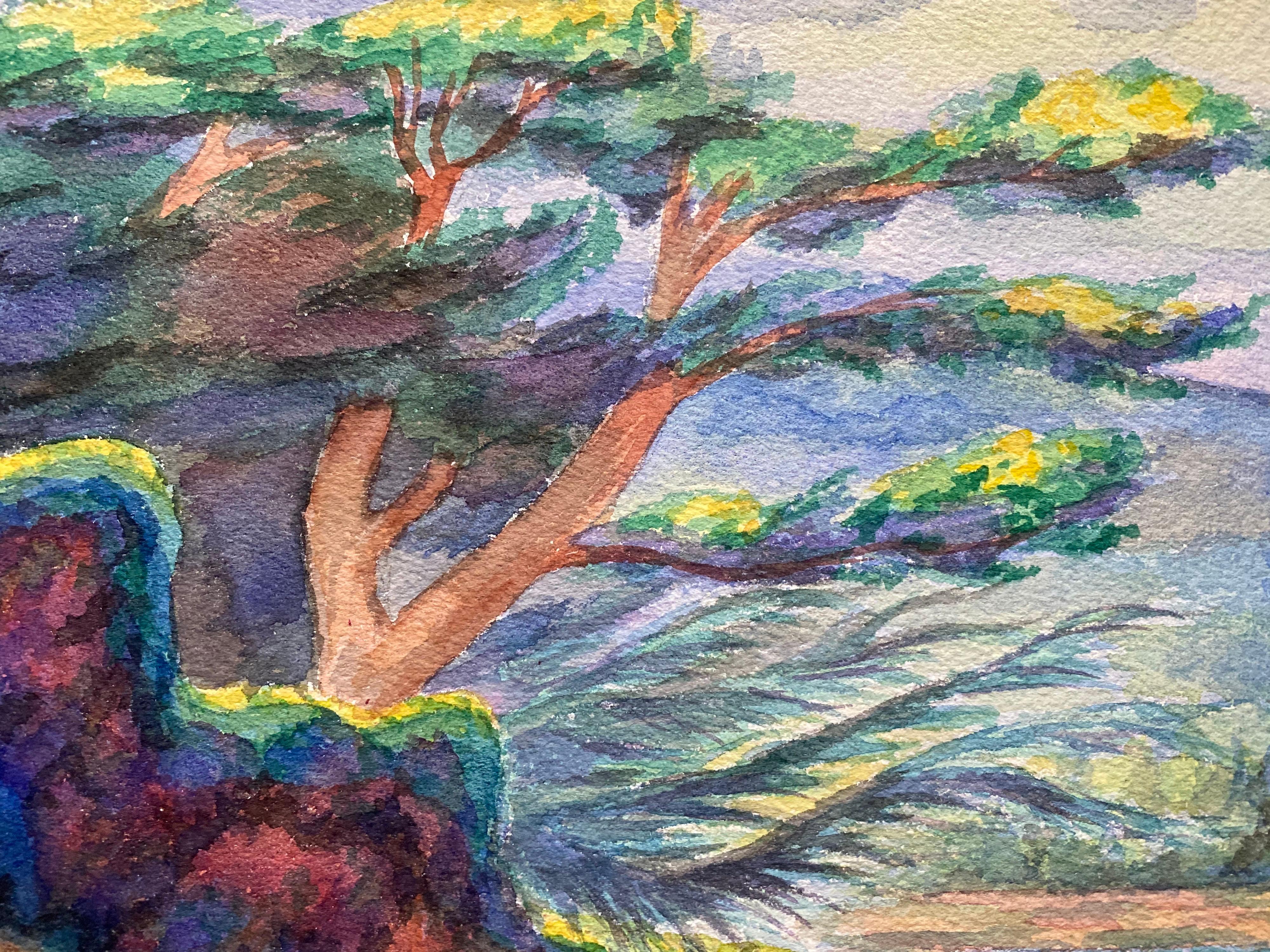 1940er Jahre Provence-Gemälde, lebhafte Baumlandschaft  - Postimpressionistischer Künstler (Post-Impressionismus), Art, von Louis Bellon