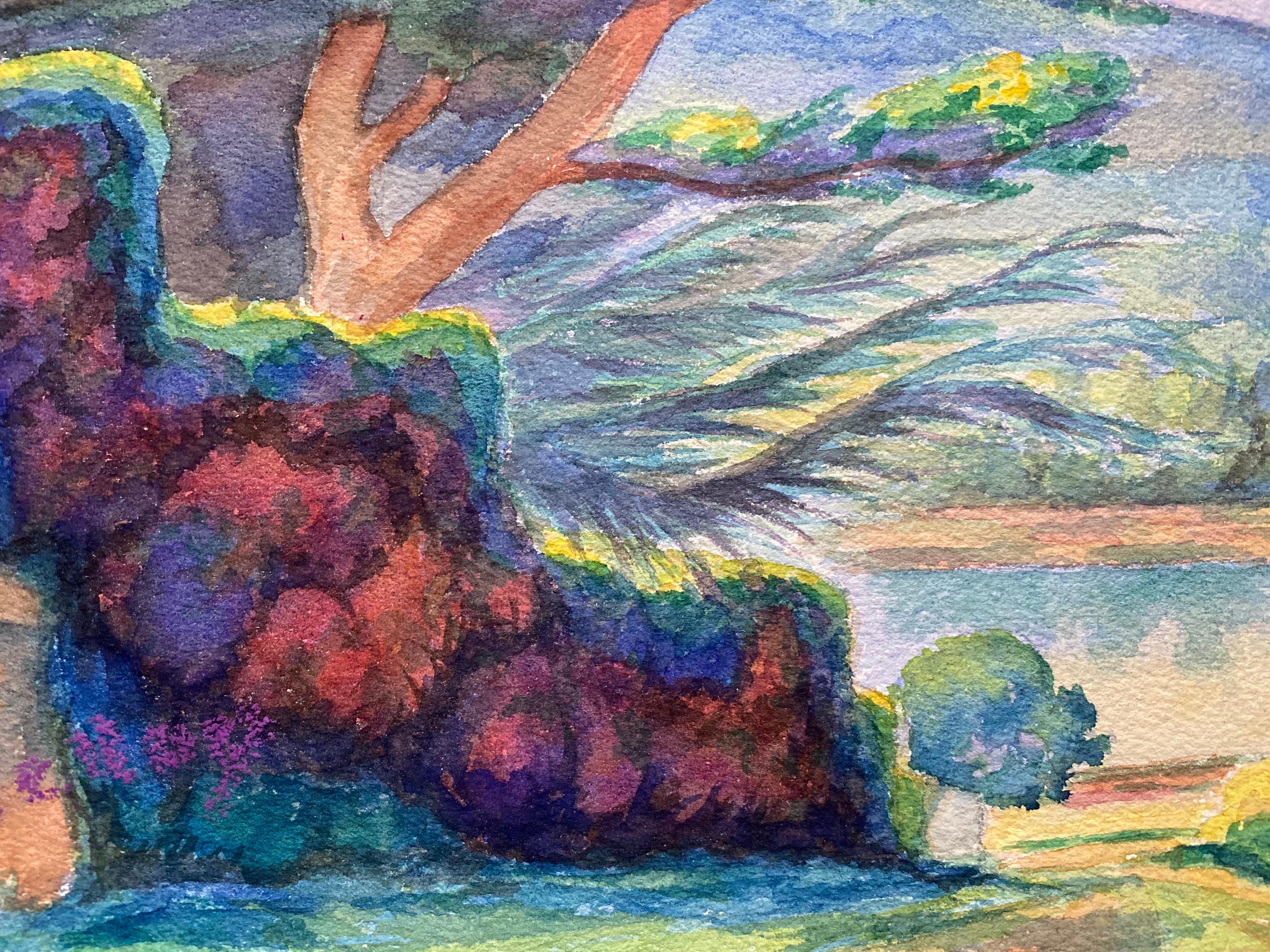 1940's Provence Painting Vibrant Tree Landscape  - Post Impressionist artist - Post-Impressionist Art by Louis Bellon