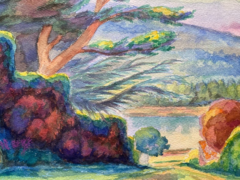 1940's Provence Painting Vibrant Tree Landscape  - Post Impressionist artist For Sale 2