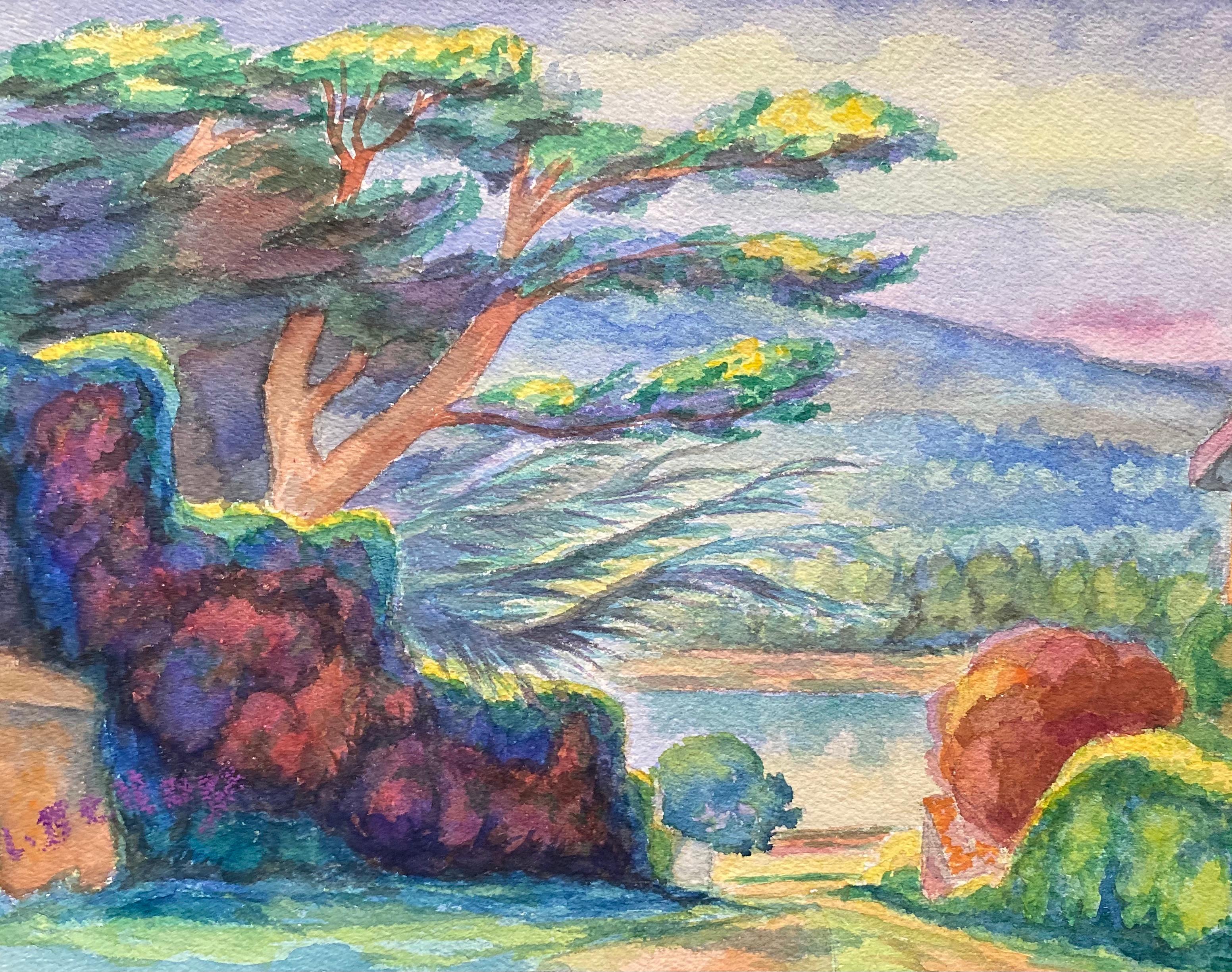 1940er Jahre Provence-Gemälde, lebhafte Baumlandschaft  - Postimpressionistischer Künstler