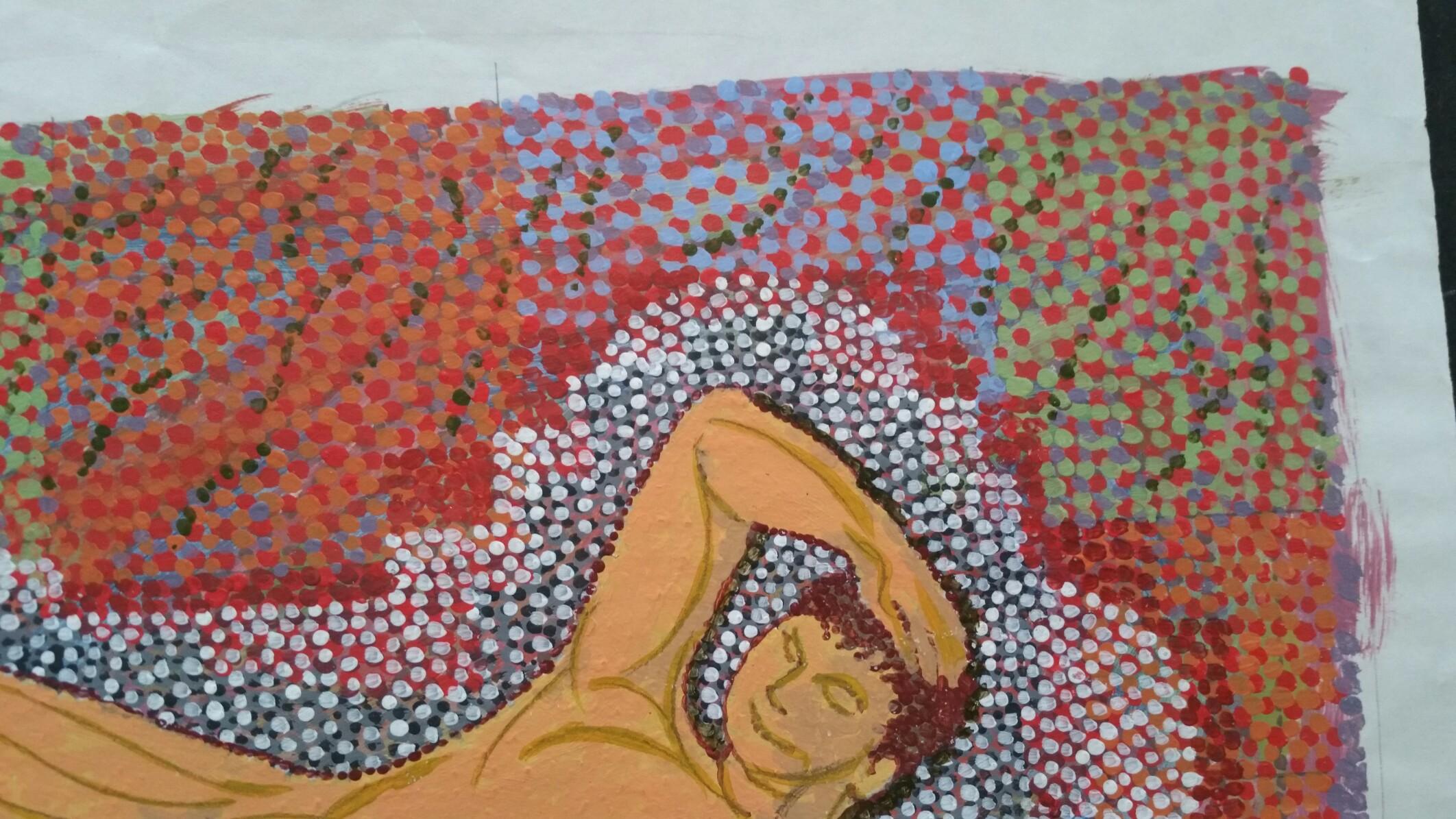 French Pointillist Reclining Male Nude Mid 20th Century Painting For Sale 2
