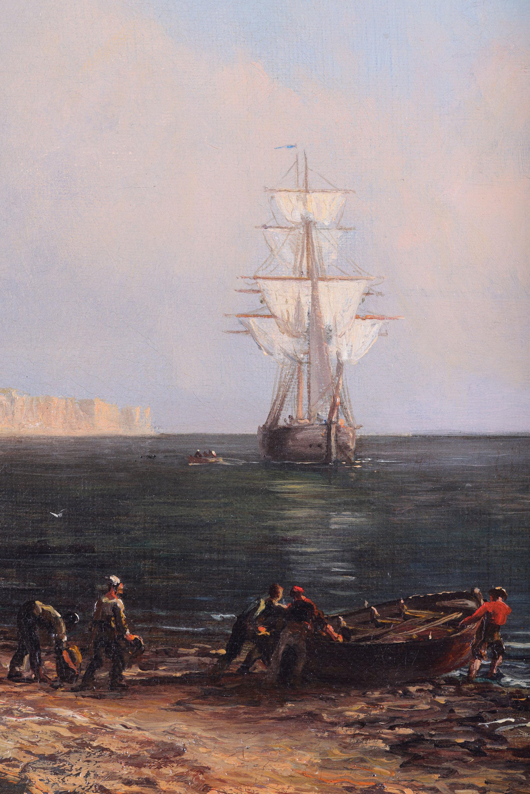Pulling the Boat out to the Ships - French School Painting by louis bentabole