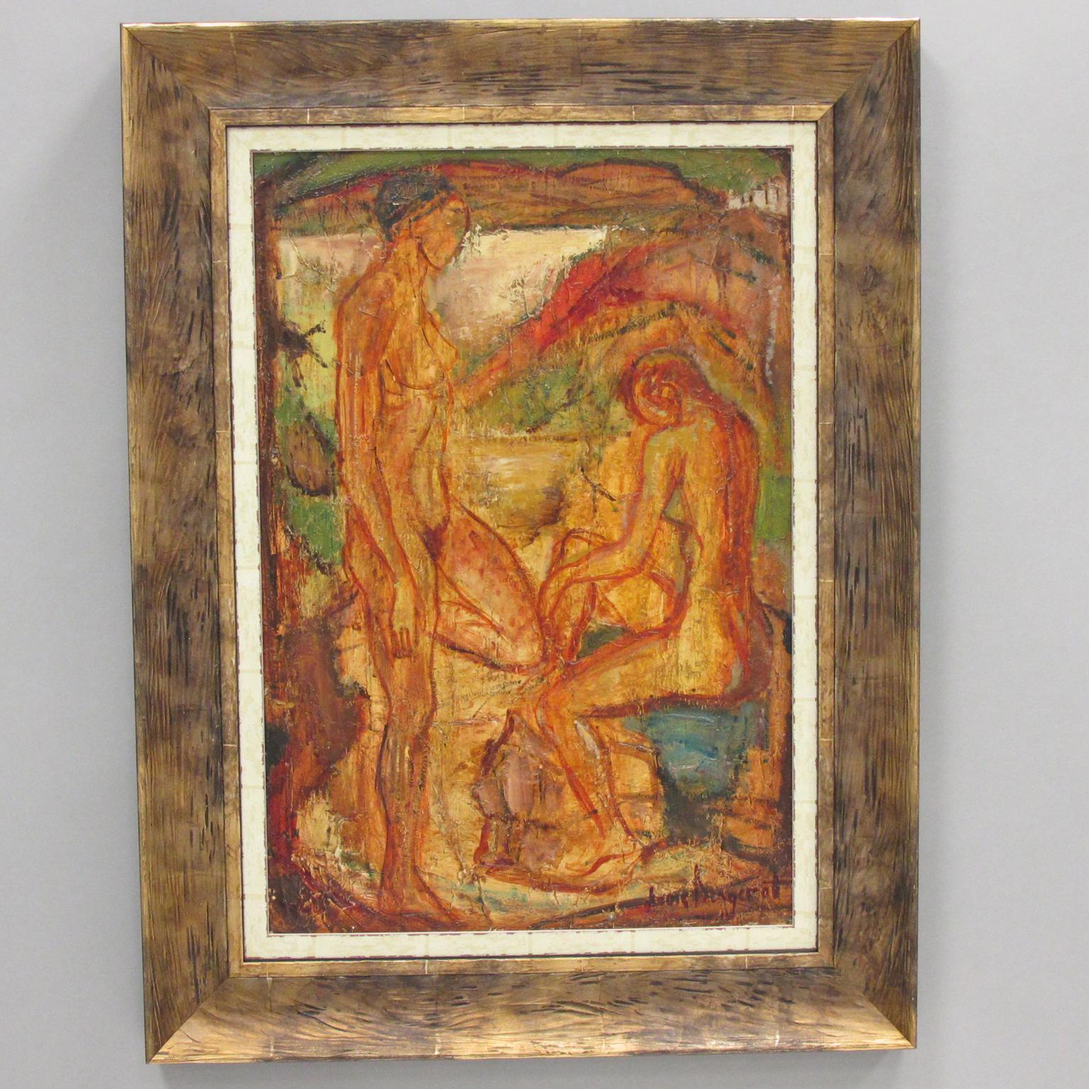 Naked Bathers Post-Cubist Oil on Canvas Painting by Louis Bergerot 2