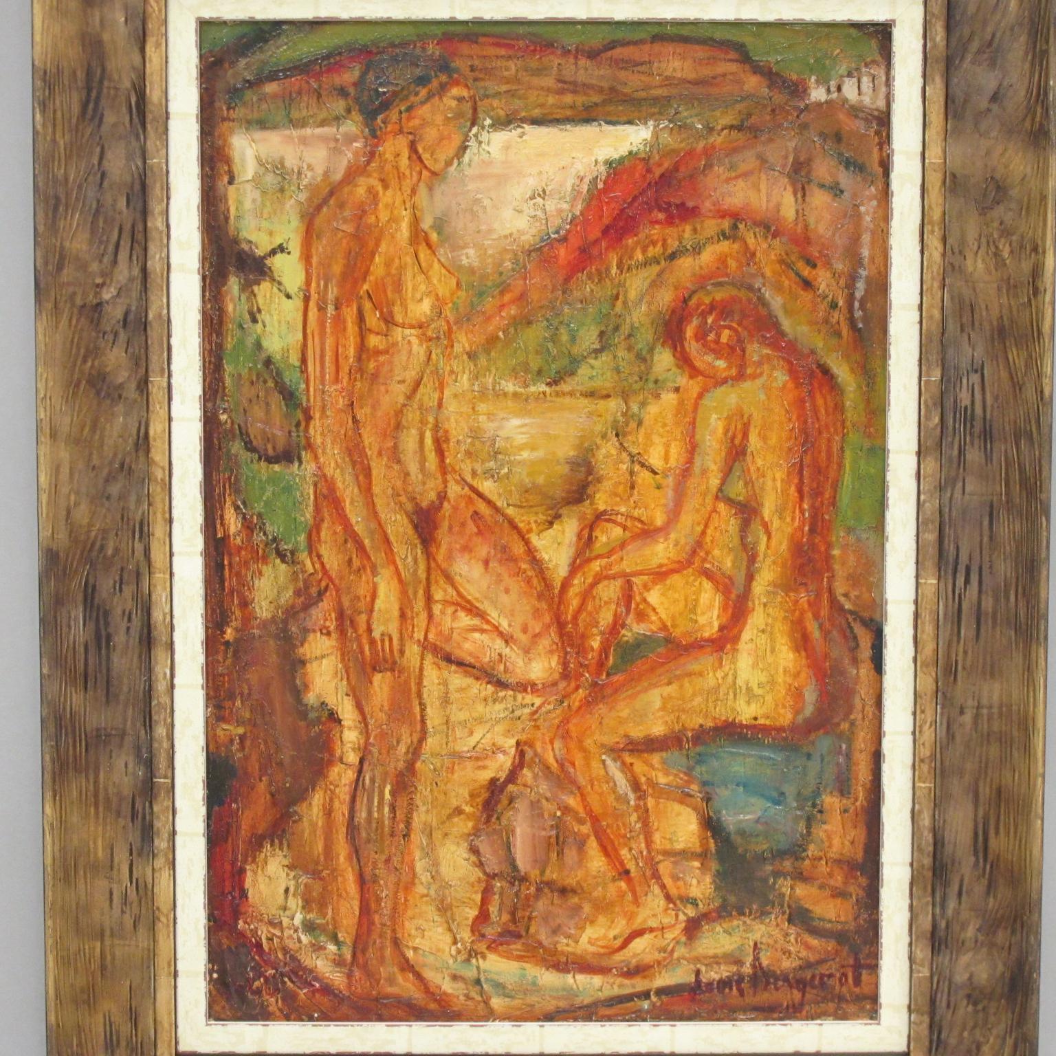 Naked Bathers Post-Cubist Oil on Canvas Painting by Louis Bergerot 4