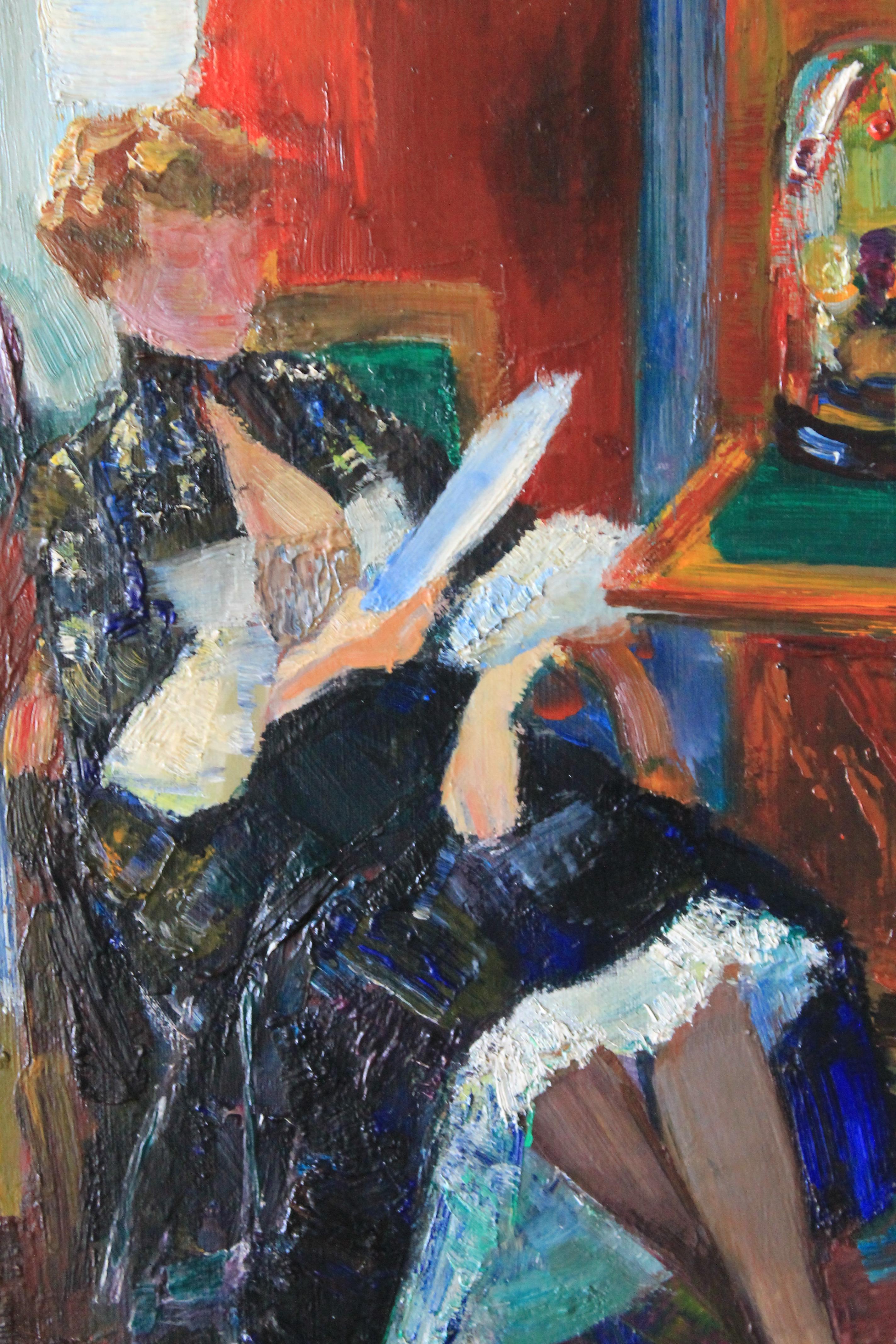 Figurative oil painting woman reading by Louis Berthomme Saint Andre 5