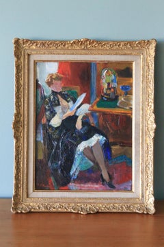 Figurative oil painting woman reading by Louis Berthomme Saint Andre