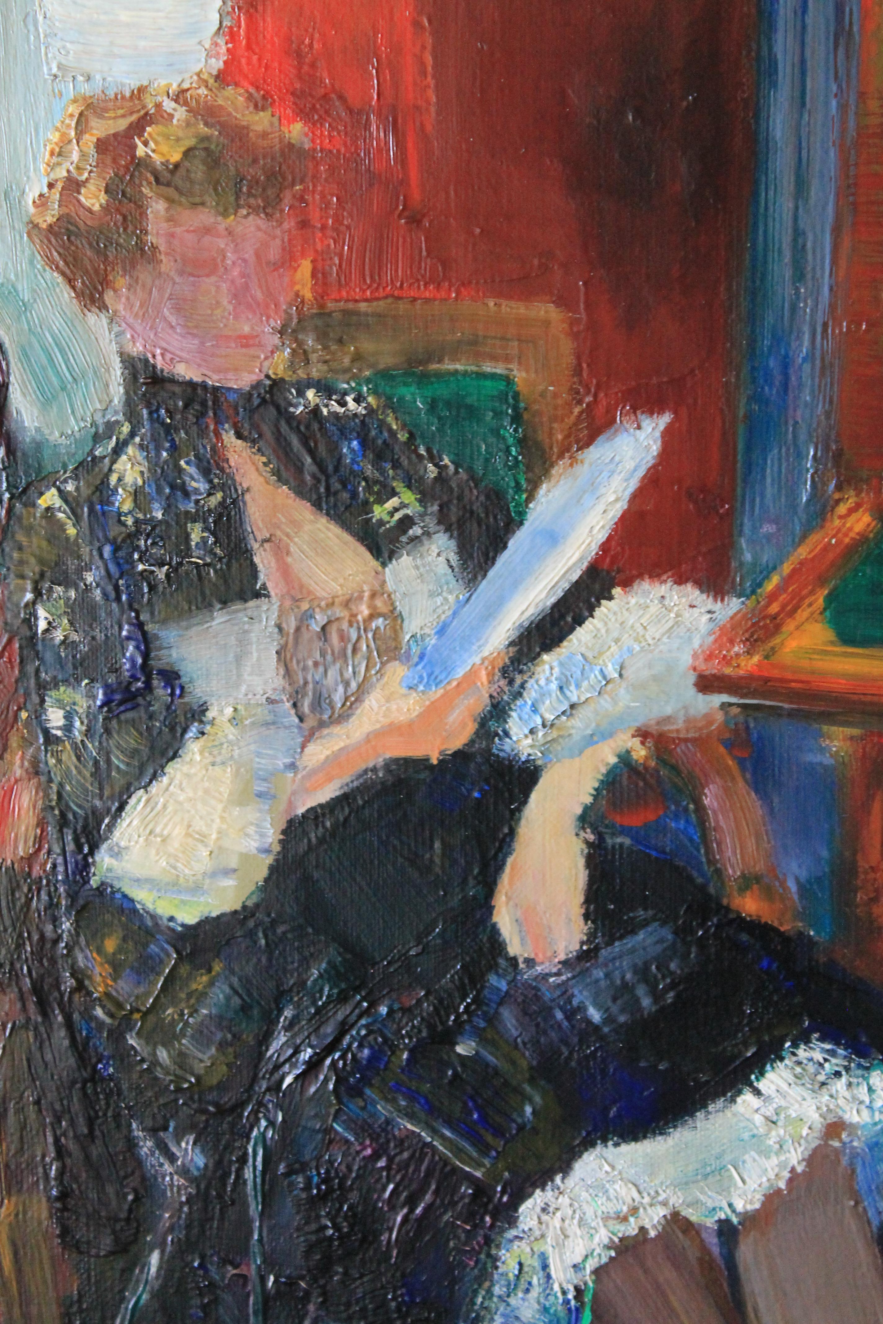 Figurative oil painting woman reading by Louis Berthomme Saint Andre 3