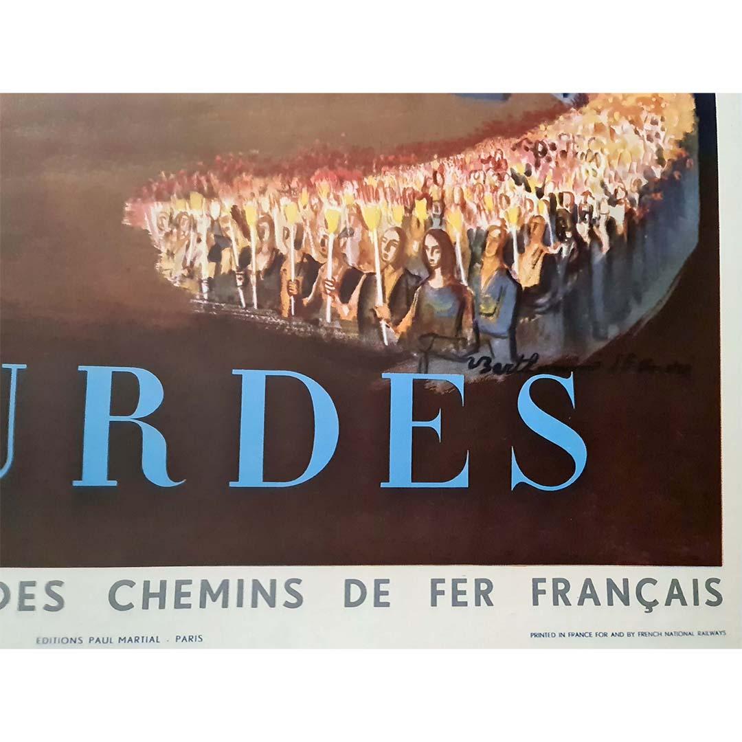 1951 original travel poster by Louis Berthomme Saint-Andr to Lourdes SNCF For Sale 2