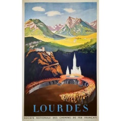 Affiche de voyage originale de Louis Berthomme Saint-Andr à Lourdes SNCF de 1951