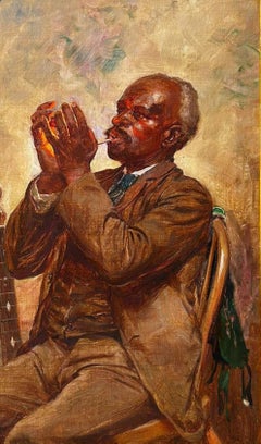 "Il chitarrista" Louis Betts, ritratto del 1920 Pittura impressionista americana