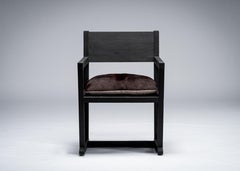 LOUIS Black Chair/Armchair Sandblasted Oak/Burgundy Cowhide Seat, Mandy Graham