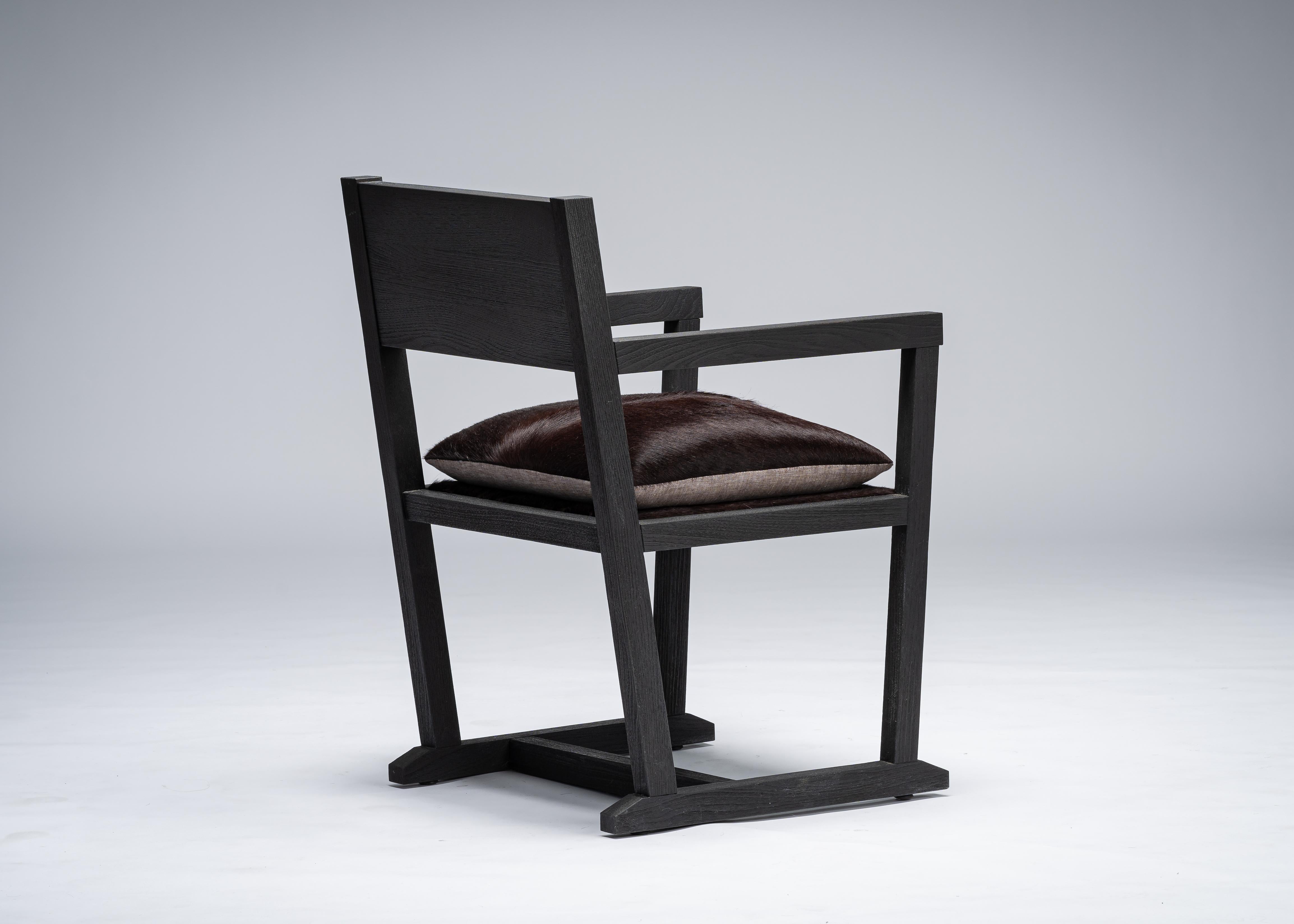 Modern LOUIS Black Chair/Armchair Sandblasted Oak/Burgundy Cowhide Seat, Mandy Graham For Sale