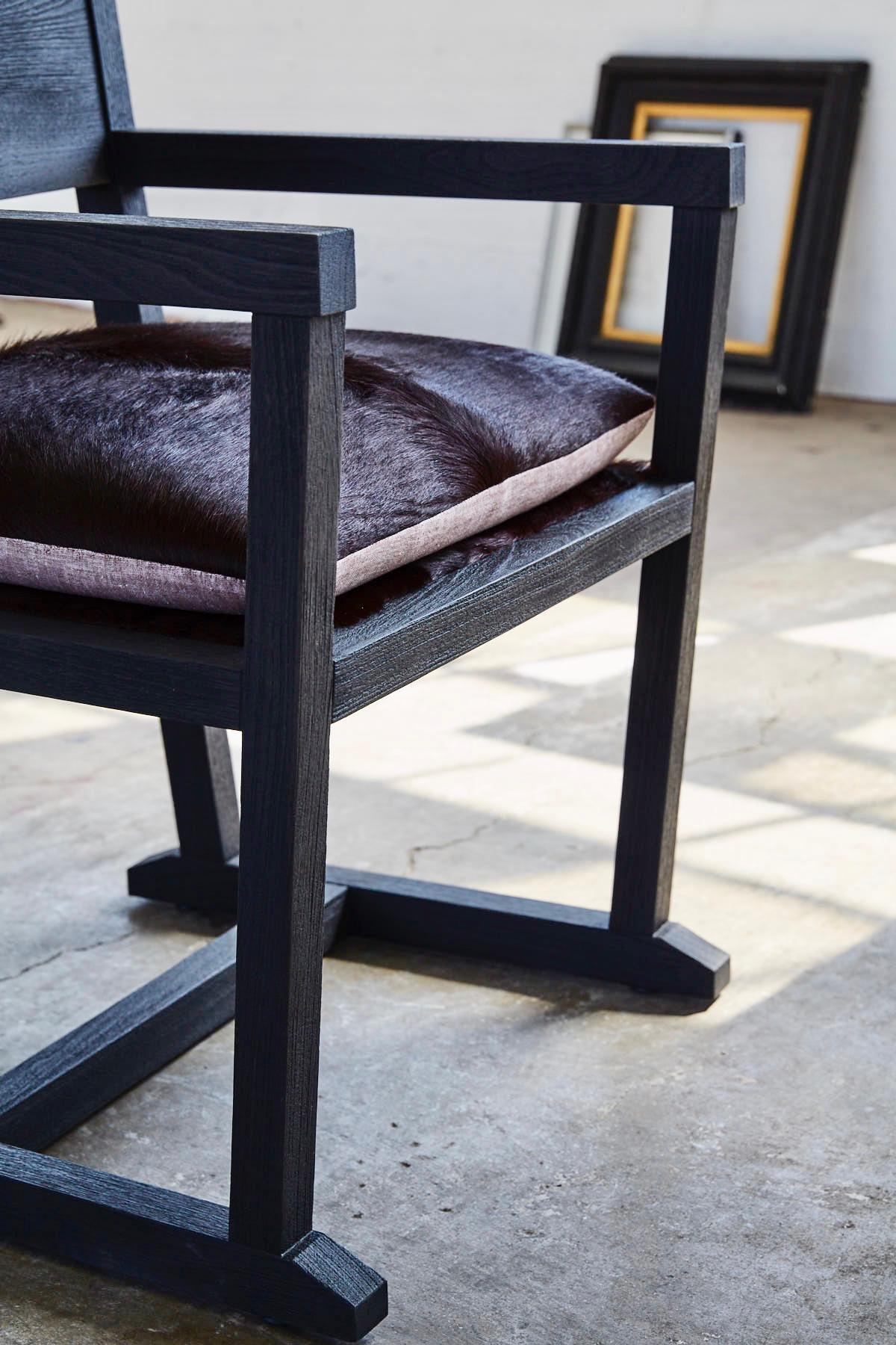 Blackened LOUIS Black Chair/Armchair Sandblasted Oak/Burgundy Cowhide Seat, Mandy Graham For Sale