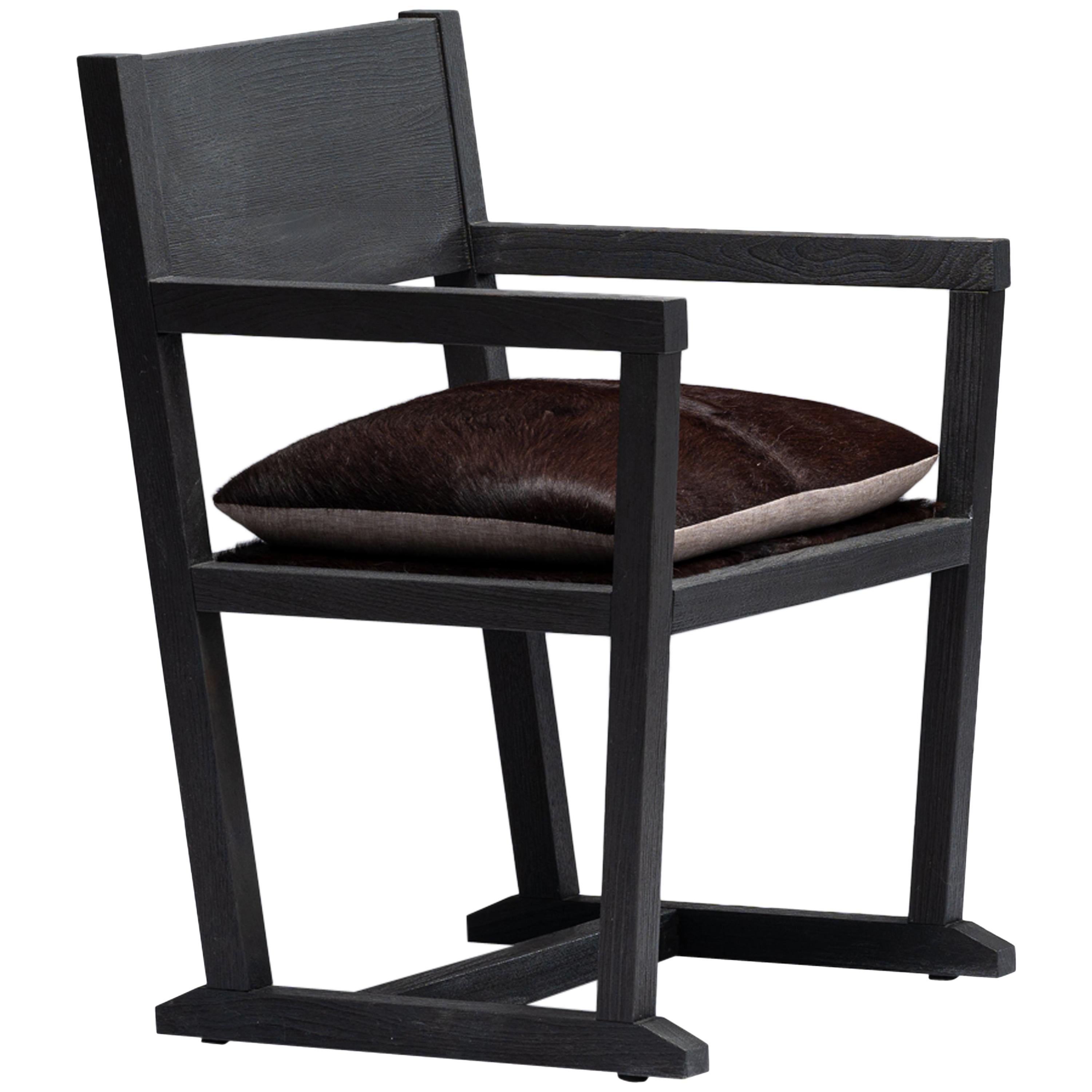 LOUIS Black Chair/Armchair Sandblasted Oak/Burgundy Cowhide Seat, Mandy Graham For Sale