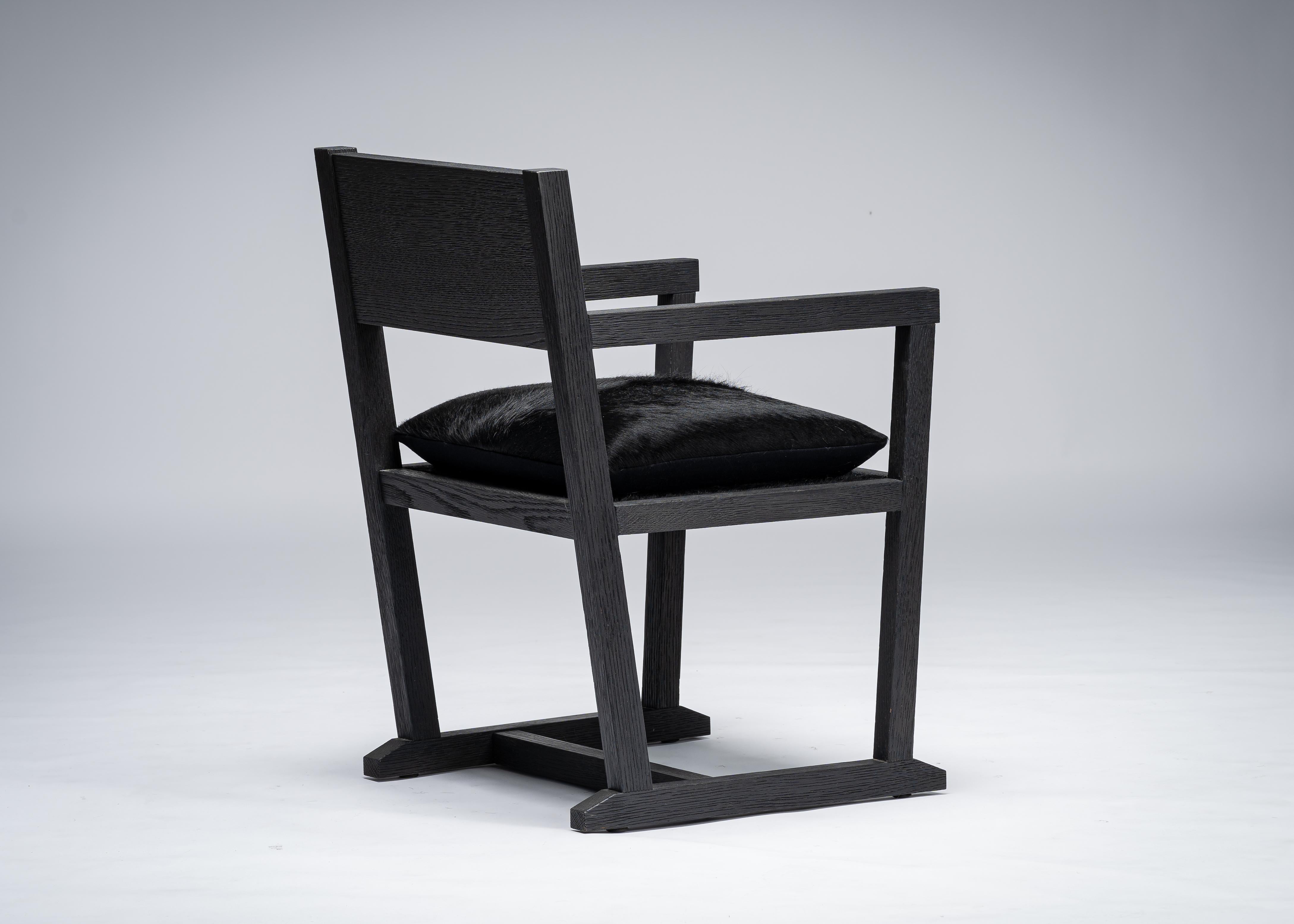 Modern Louis Black Desk Chair/Armchair Sandblasted Oak/Black Cowhide Seat, Mandy Graham For Sale
