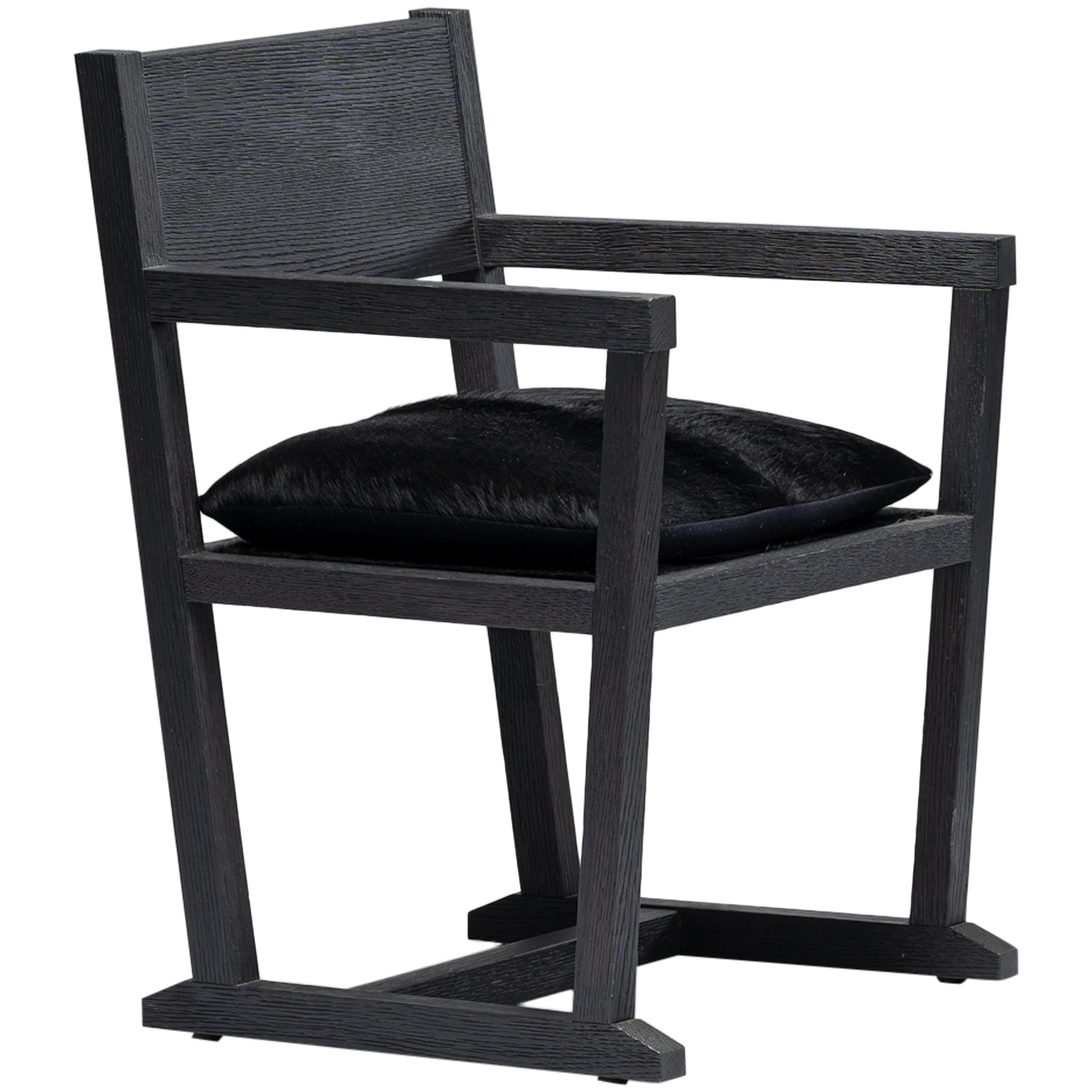 Louis Black Desk Chair/Armchair Sandblasted Oak/Black Cowhide Seat, Mandy Graham For Sale