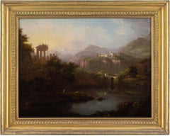 Louis Bélanger (Attributed) Italianate River Landscape With Ruins & Fisherman
