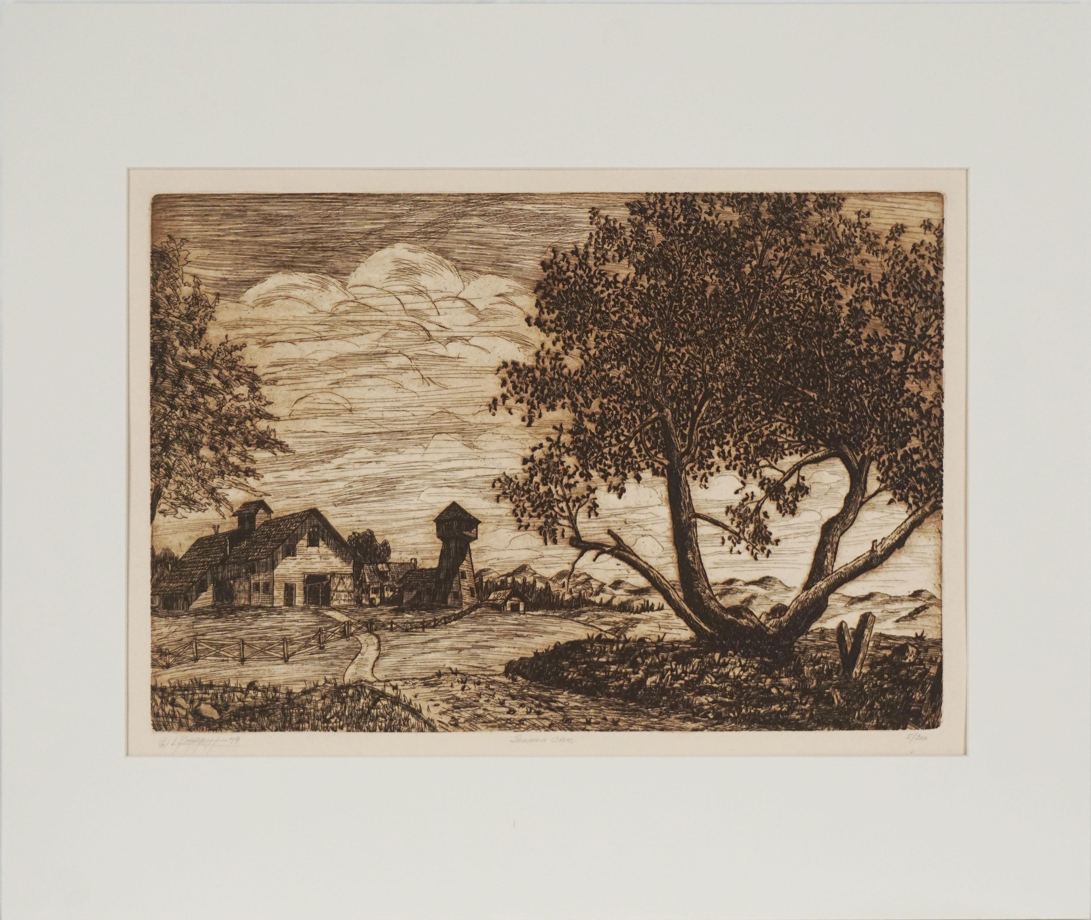 Vintage California Wine Country Etching - 