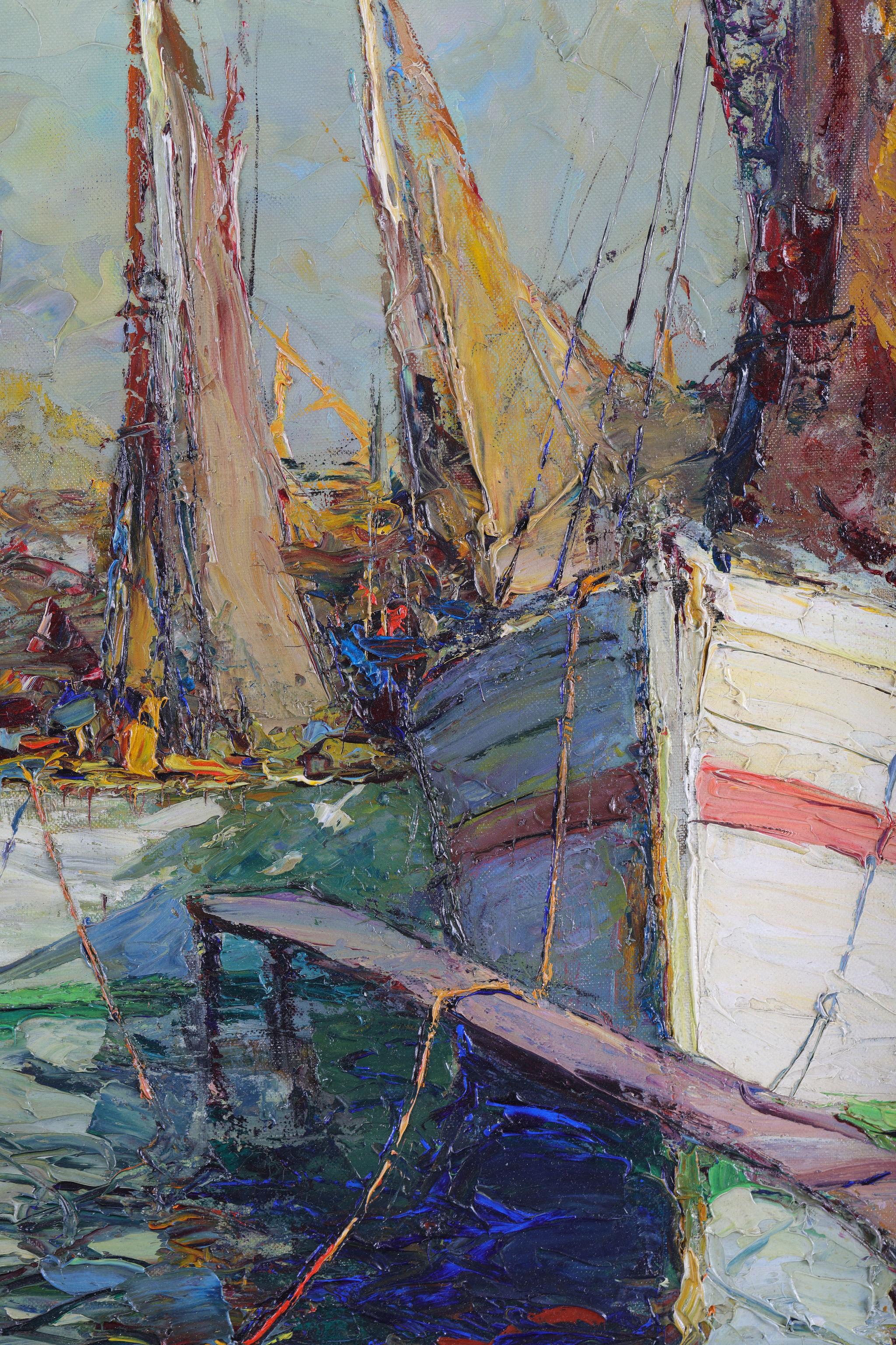 Voiliers au port - Post-impressionnisme Painting par Louis Bonamici