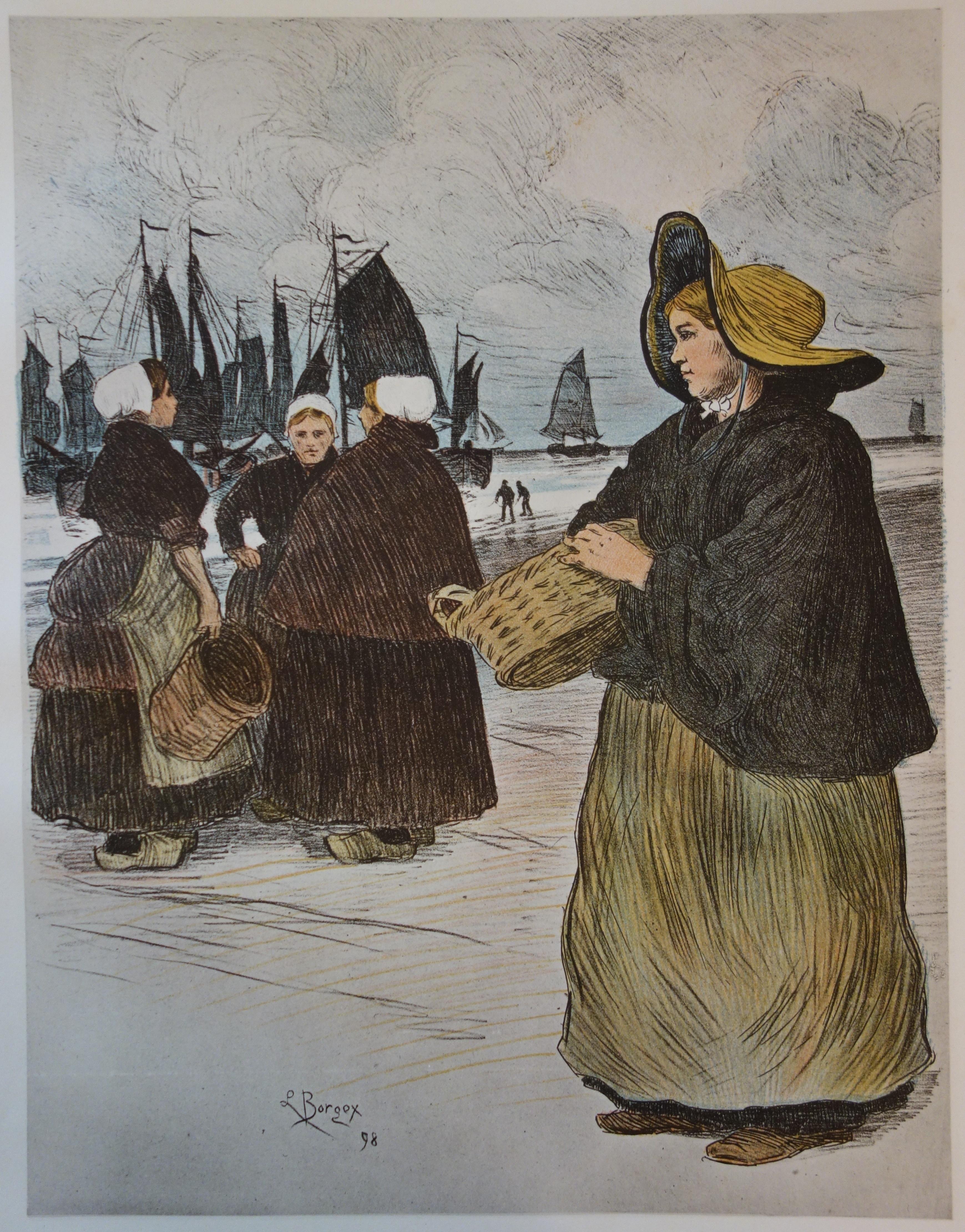Brittany : Women in the Harbour - Lithographie originale, 1898