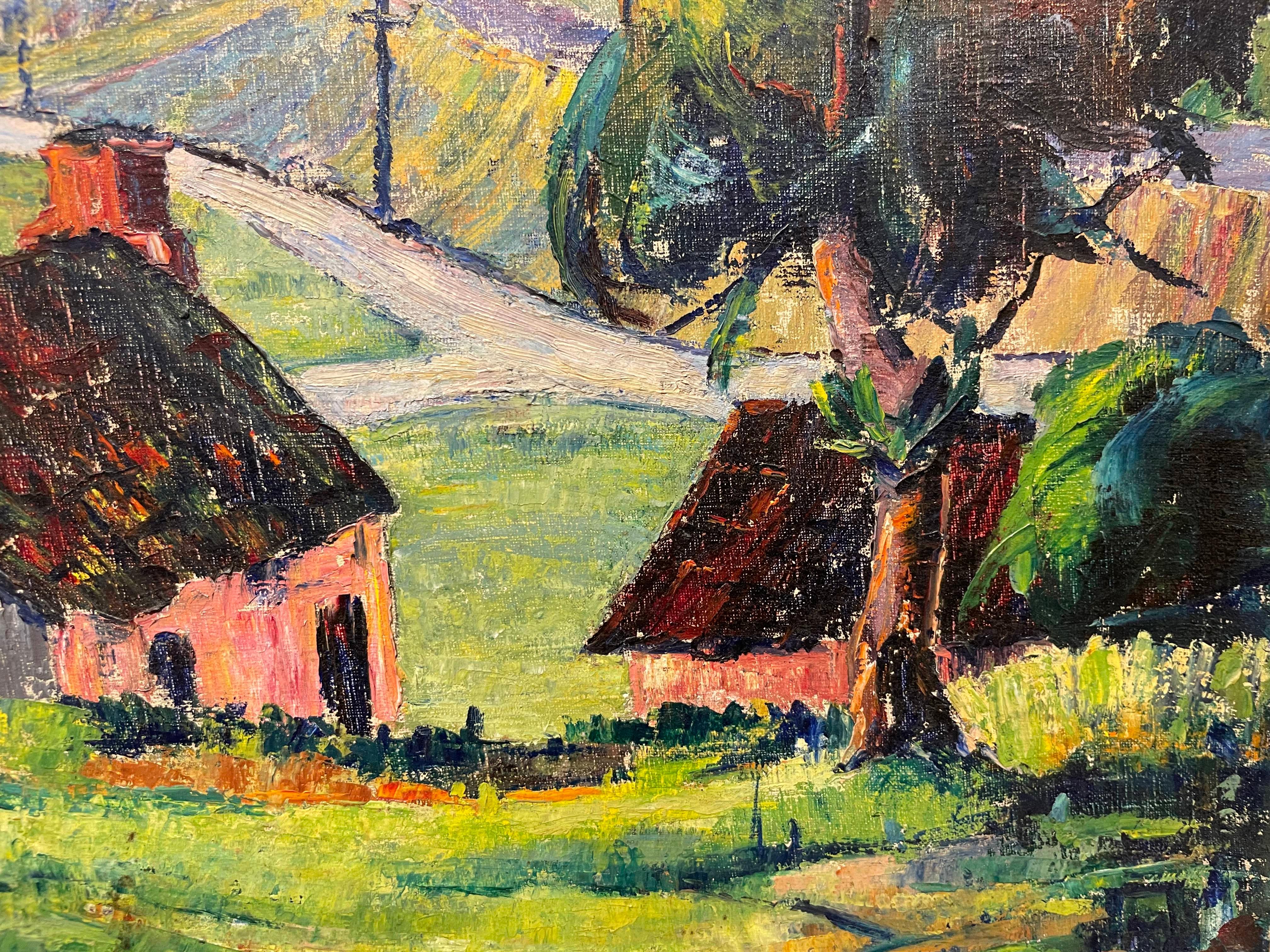Peinture de paysage coloré du 20e siècle du County, artiste italien en vente 4