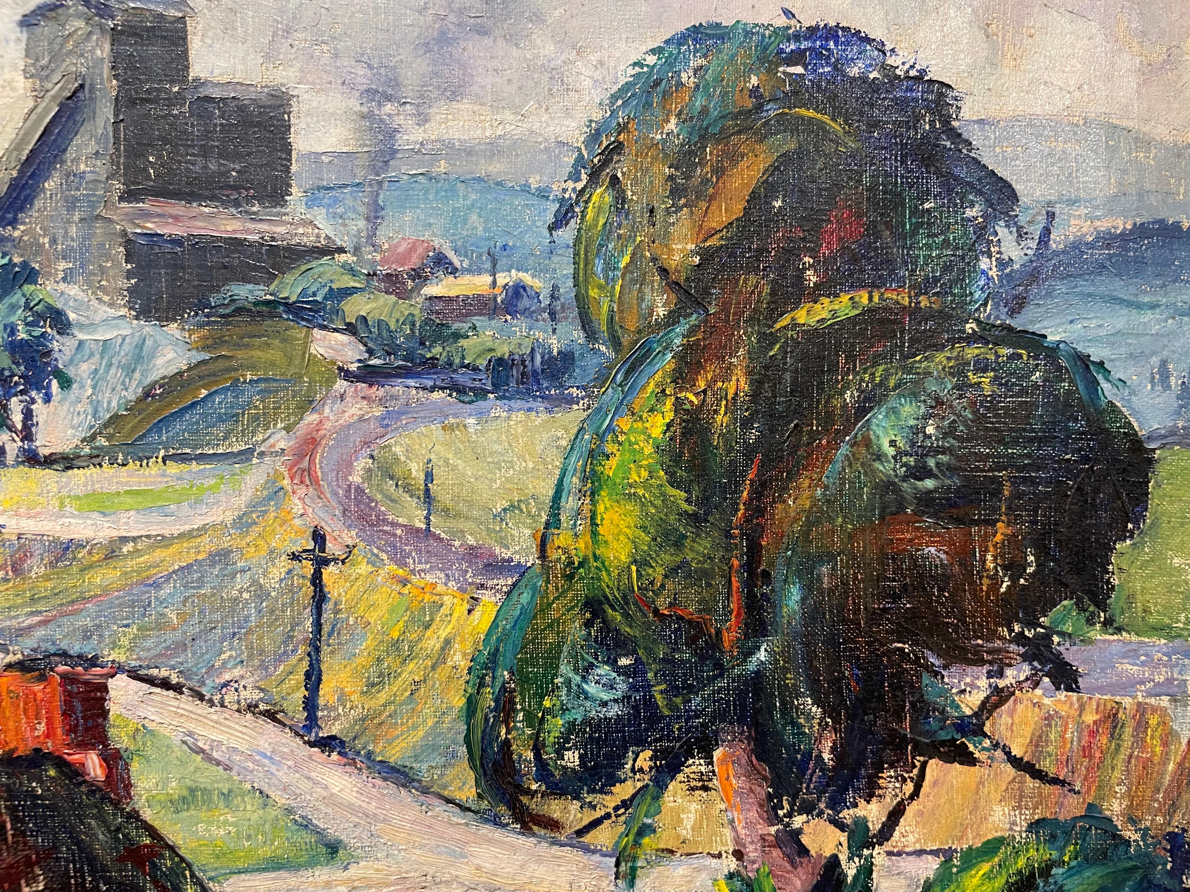 Peinture de paysage coloré du 20e siècle du County, artiste italien en vente 5