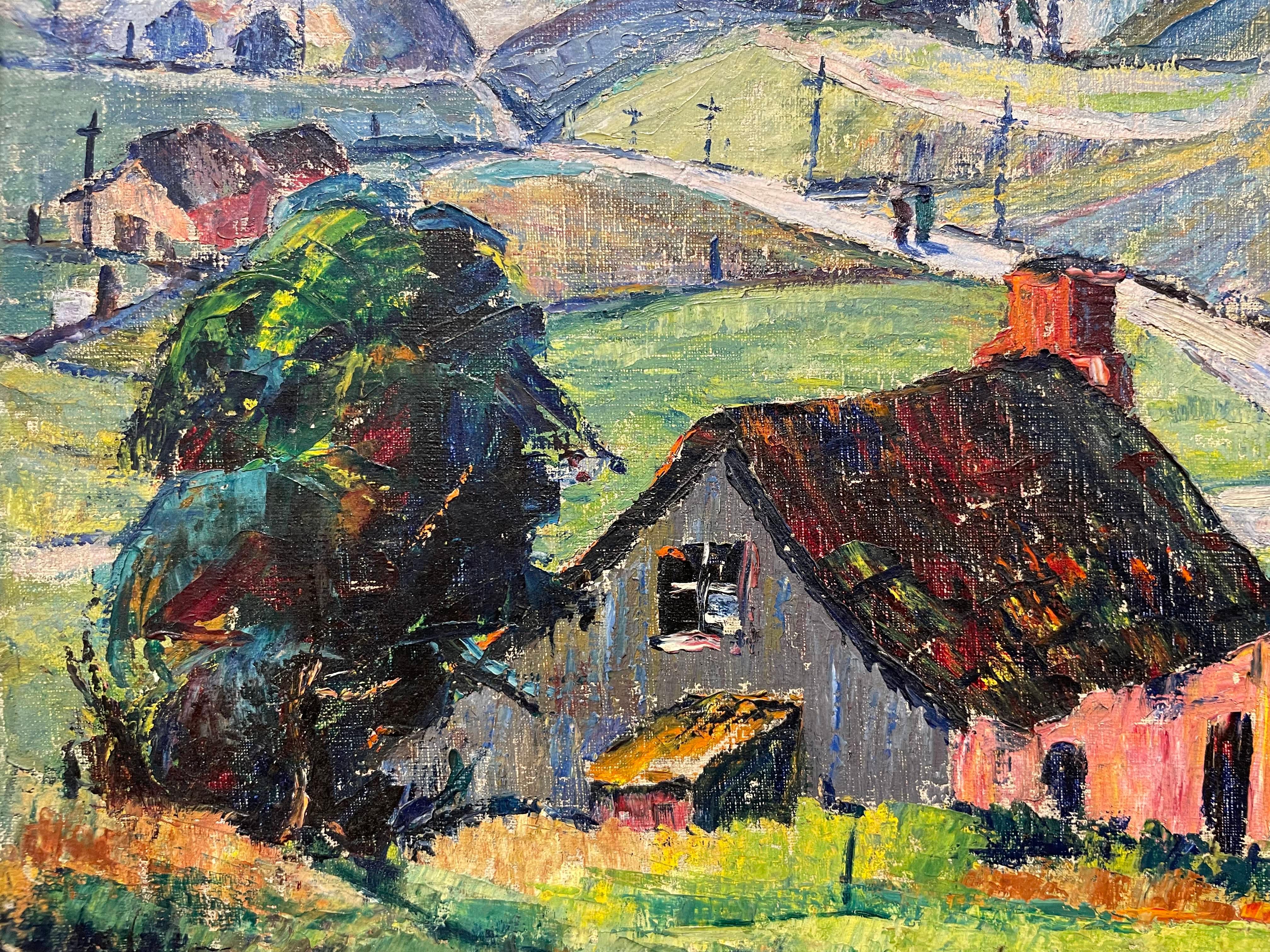 Peinture de paysage coloré du 20e siècle du County, artiste italien en vente 6