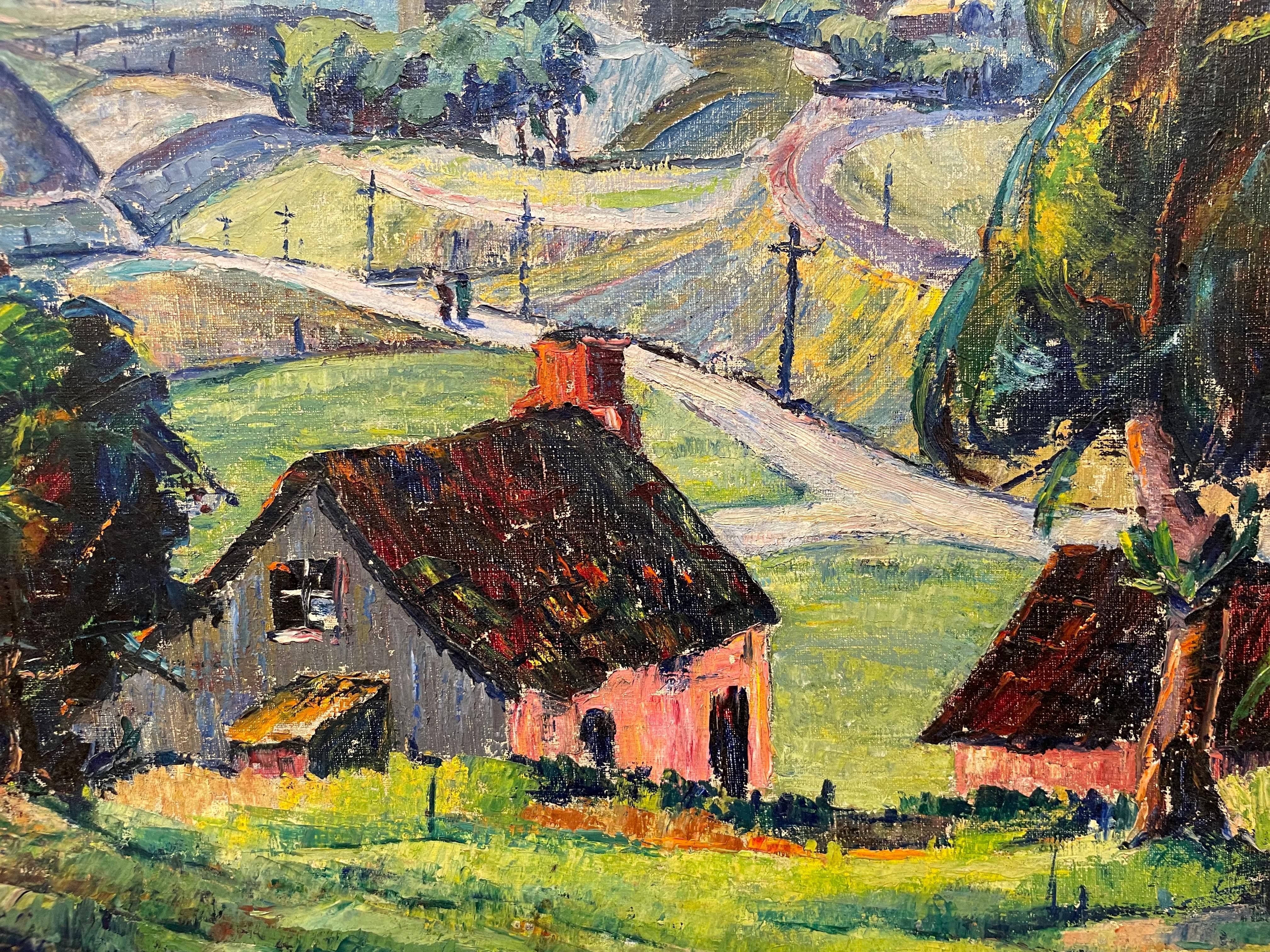 Peinture de paysage coloré du 20e siècle du County, artiste italien en vente 3