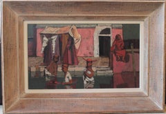 20th century painting of monks in Venice, Italian pink figural work