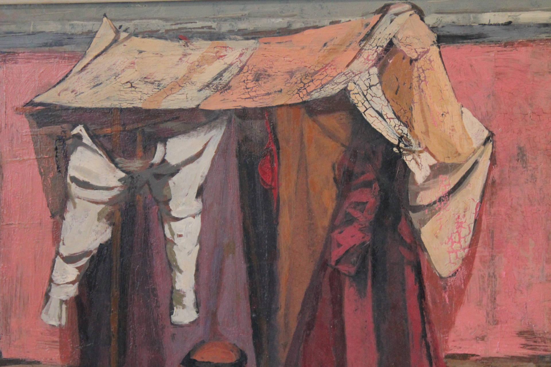 Quadro del XX secolo con monaci a Venezia, opera figurativa rosa italiana - Painting Espressionista di Louis Bosa