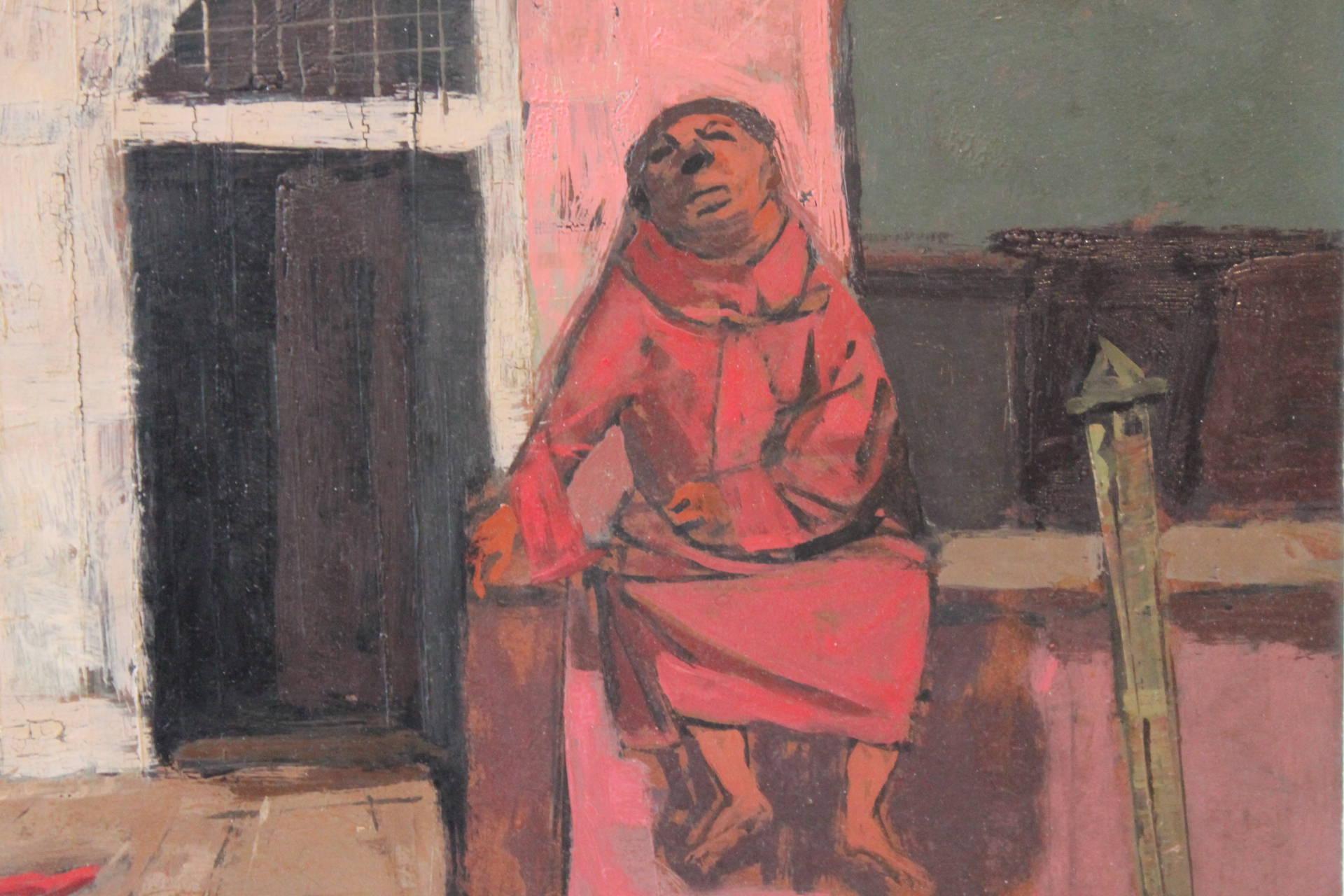 20th century painting of monks in Venice, Italian pink figural work - Expressionist Painting by Louis Bosa