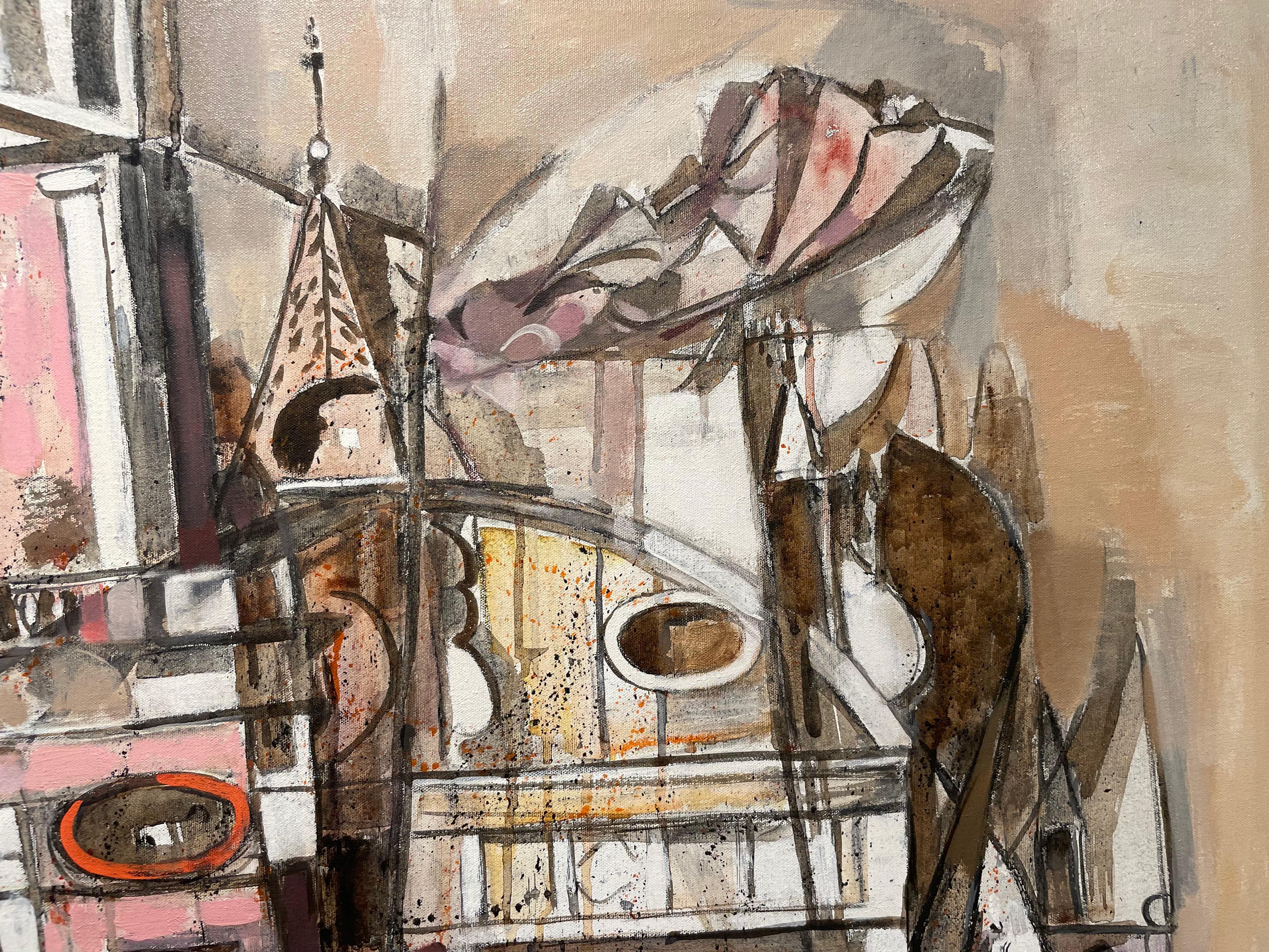 La cathédrale de Venise, grande peinture à l'huile du 20e siècle, artiste italo-américain en vente 5