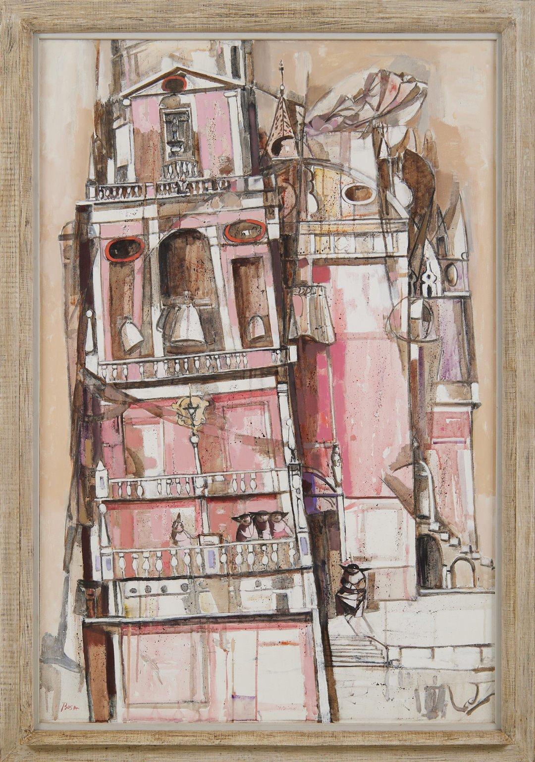 Cathedral in Venice, large 20th century oil painting, Italian-American artist - Painting by Louis Bosa