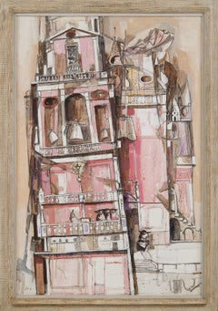 Cathedral in Venice, large 20th century oil painting, Italian-American artist