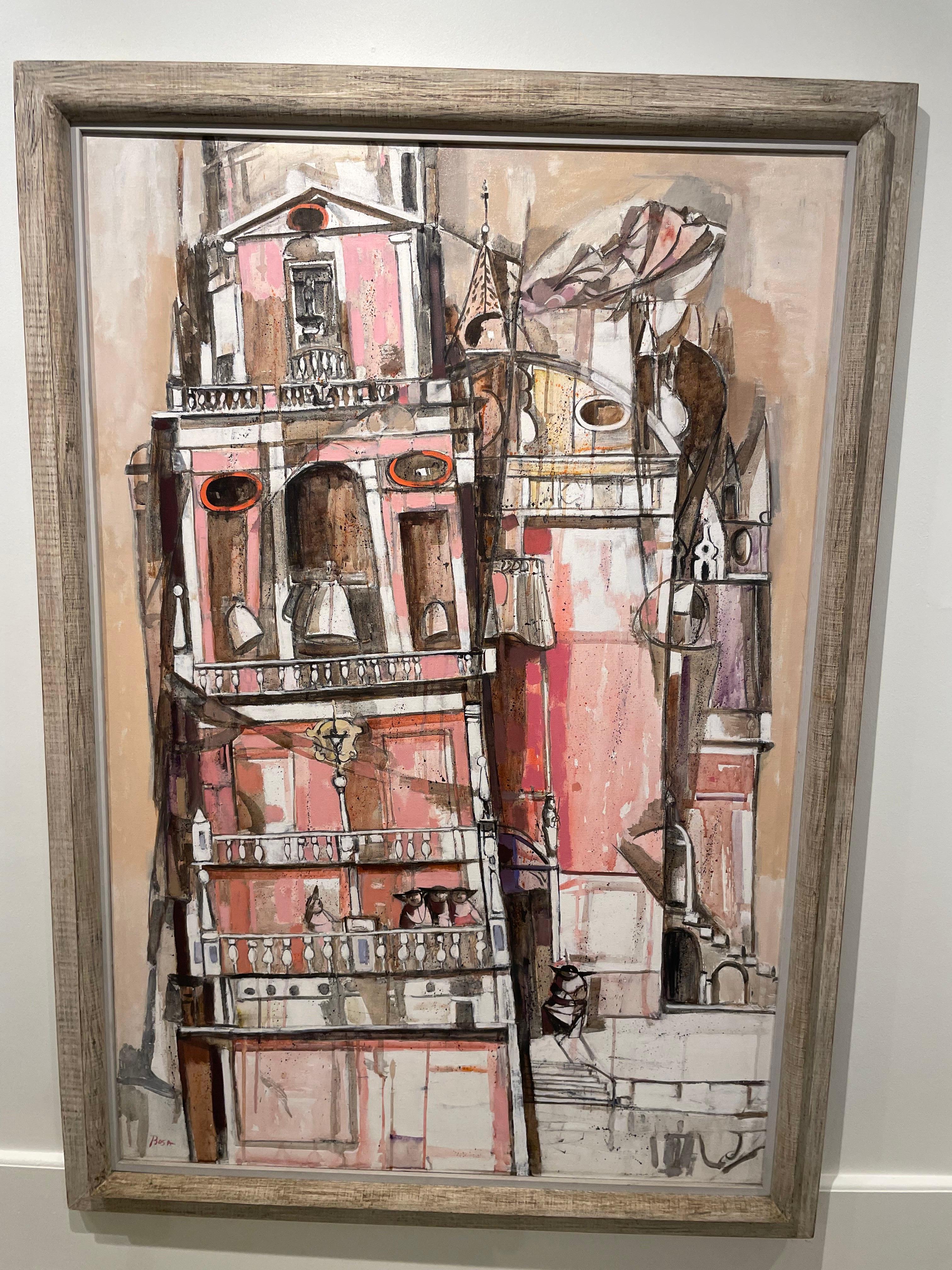 La cathédrale de Venise, grande peinture à l'huile du 20e siècle, artiste italo-américain en vente 3