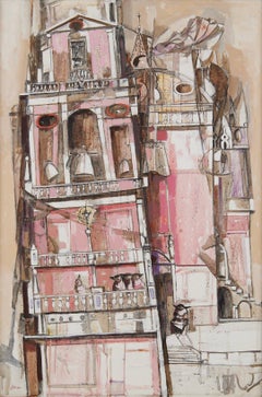 Cattedrale di Venezia, grande dipinto a olio del XX secolo, artista italo-americano