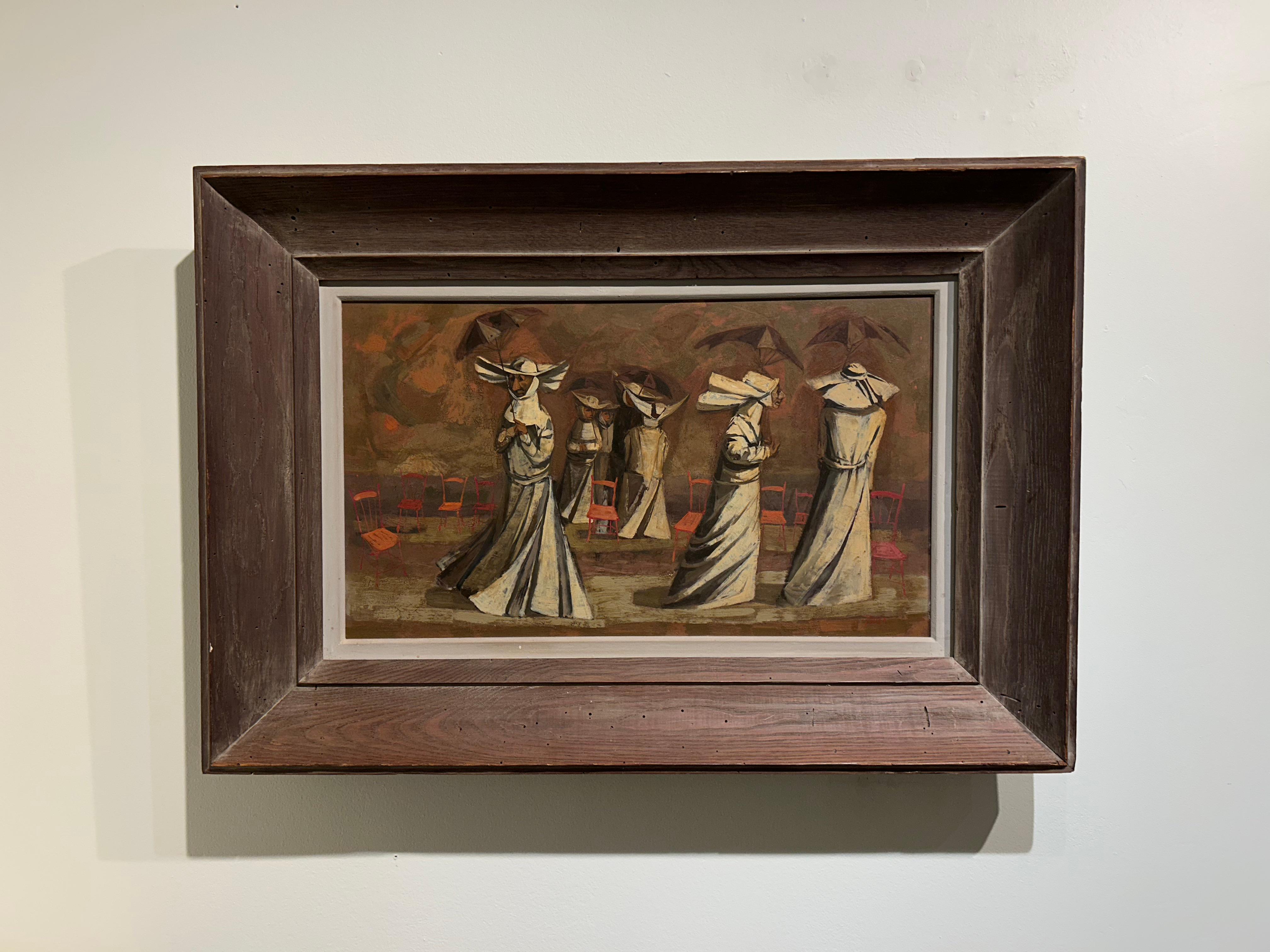 Costa Brava, Spain, Nuns w/ Umbrellas & Chairs, Surrealist Scene For Sale 6
