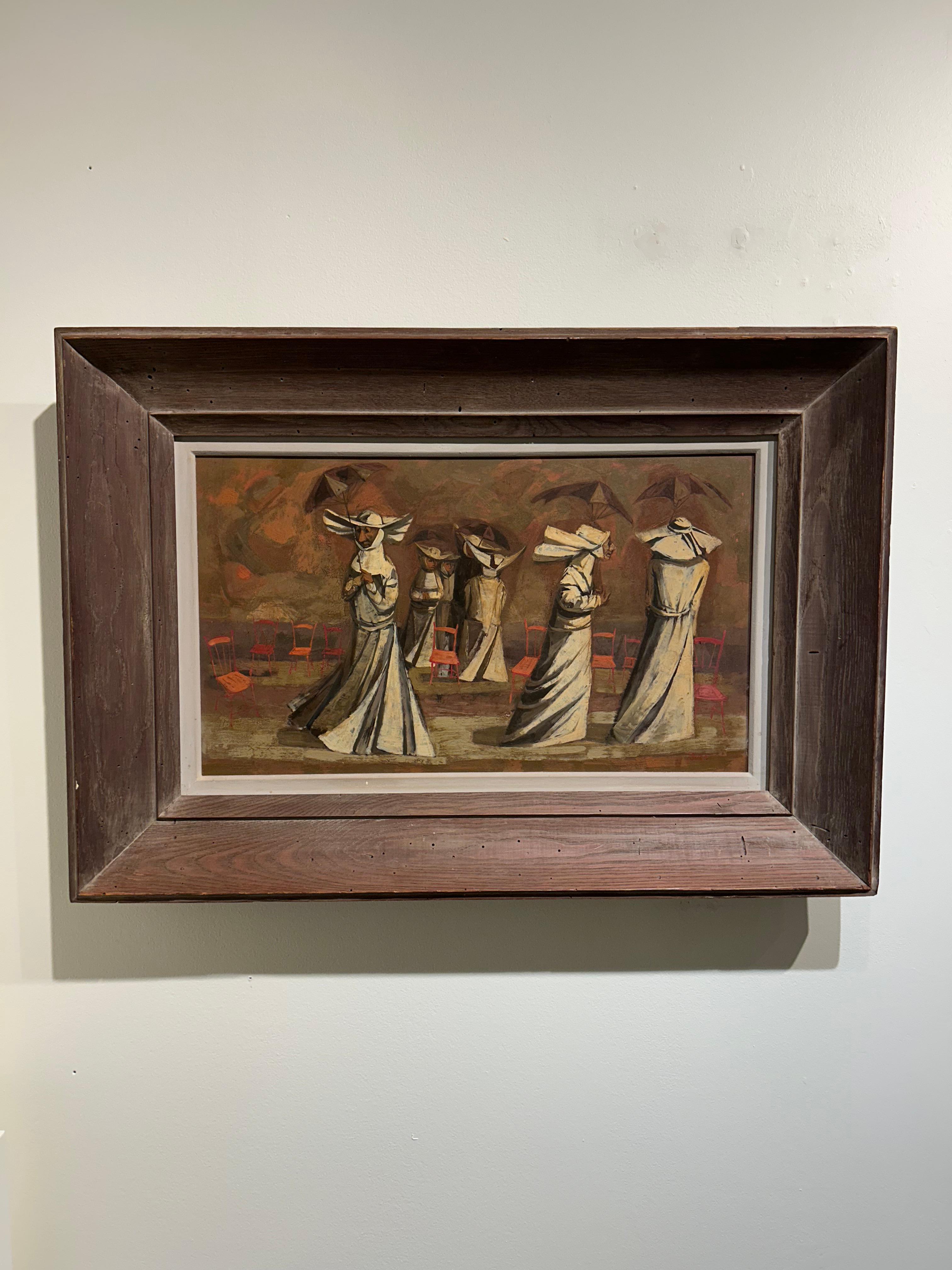 Costa Brava, Spain, Nuns w/ Umbrellas & Chairs, Surrealist Scene For Sale 7