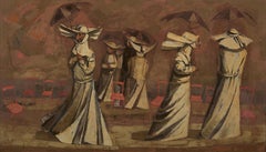 Costa Brava, Spanien, Nuns mit Schirmen und Stühlen, Surrealistische Szene