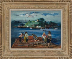 Fishing Wharf, Rockport, Massachusetts Scene w/ People & Boats