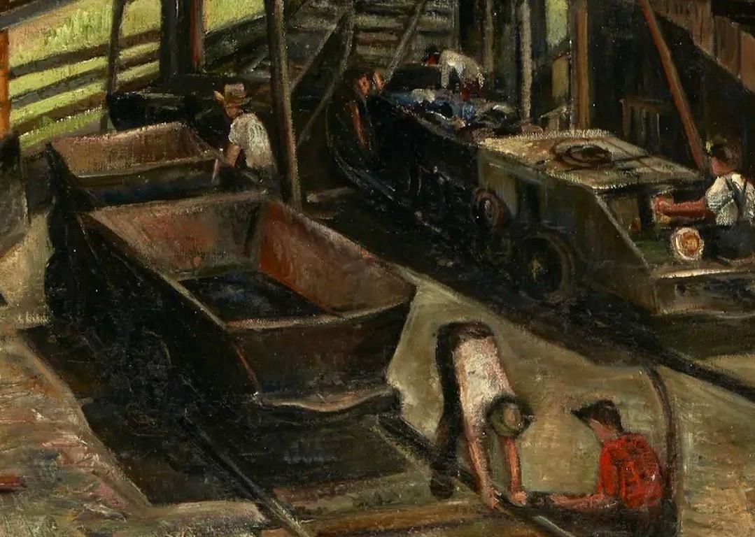 Chemin de fer industriel WPA Scène américaine moderne du milieu du 20e siècle Réalisme rural - Painting de Louis Bosa