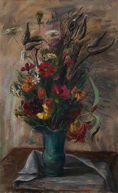Large Floral Still Life, Flowers in Vase, 20th Century Italian-American Artist