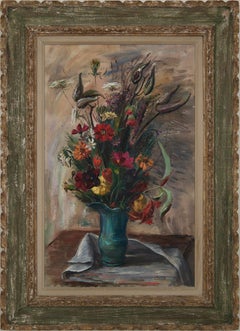 Large Floral Still Life, Flowers in Vase, 20th Century Italian-American Artist