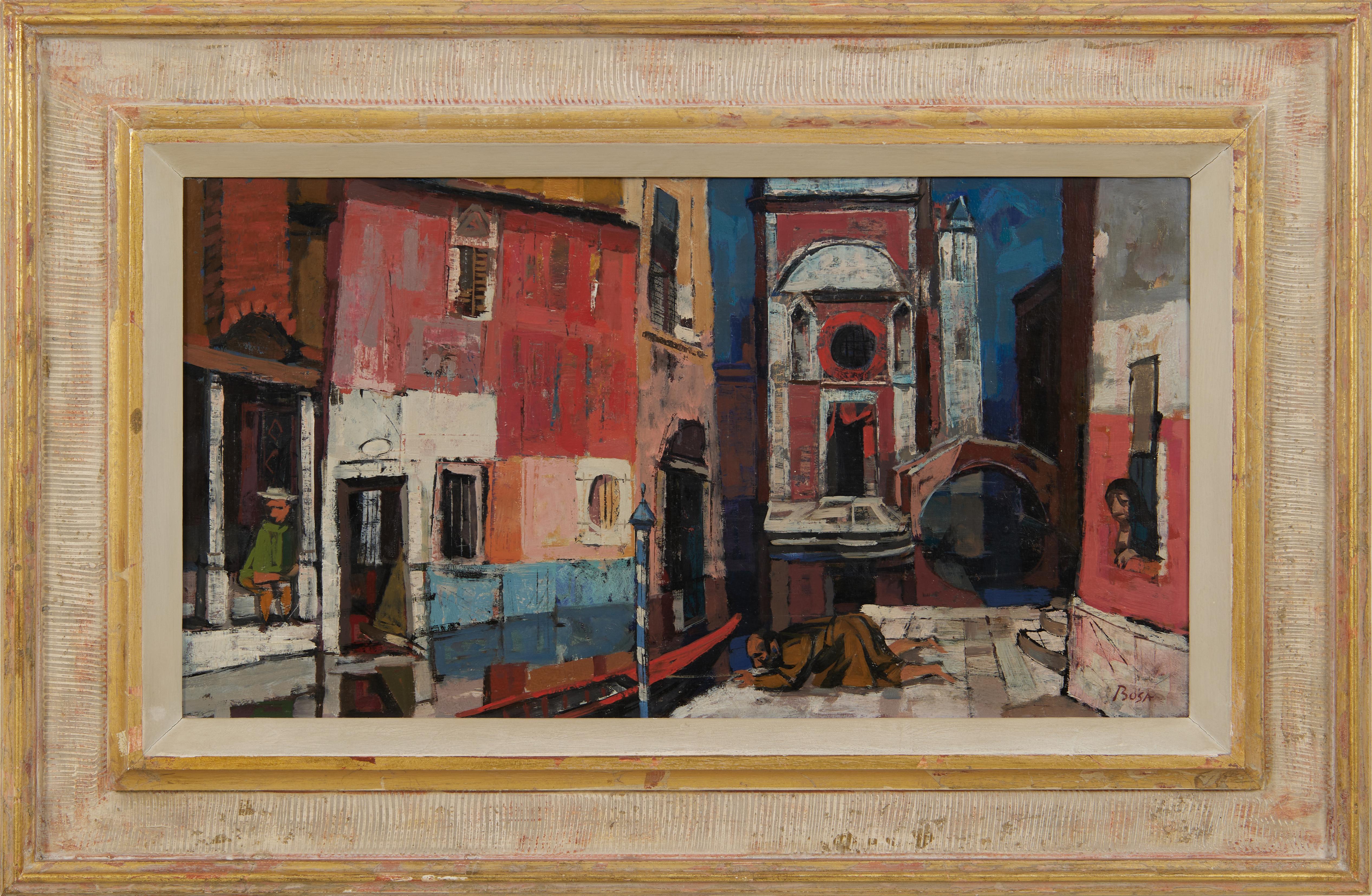Mid-20th Century Venetian Canal Cityscape, Italian-American artist - Painting by Louis Bosa