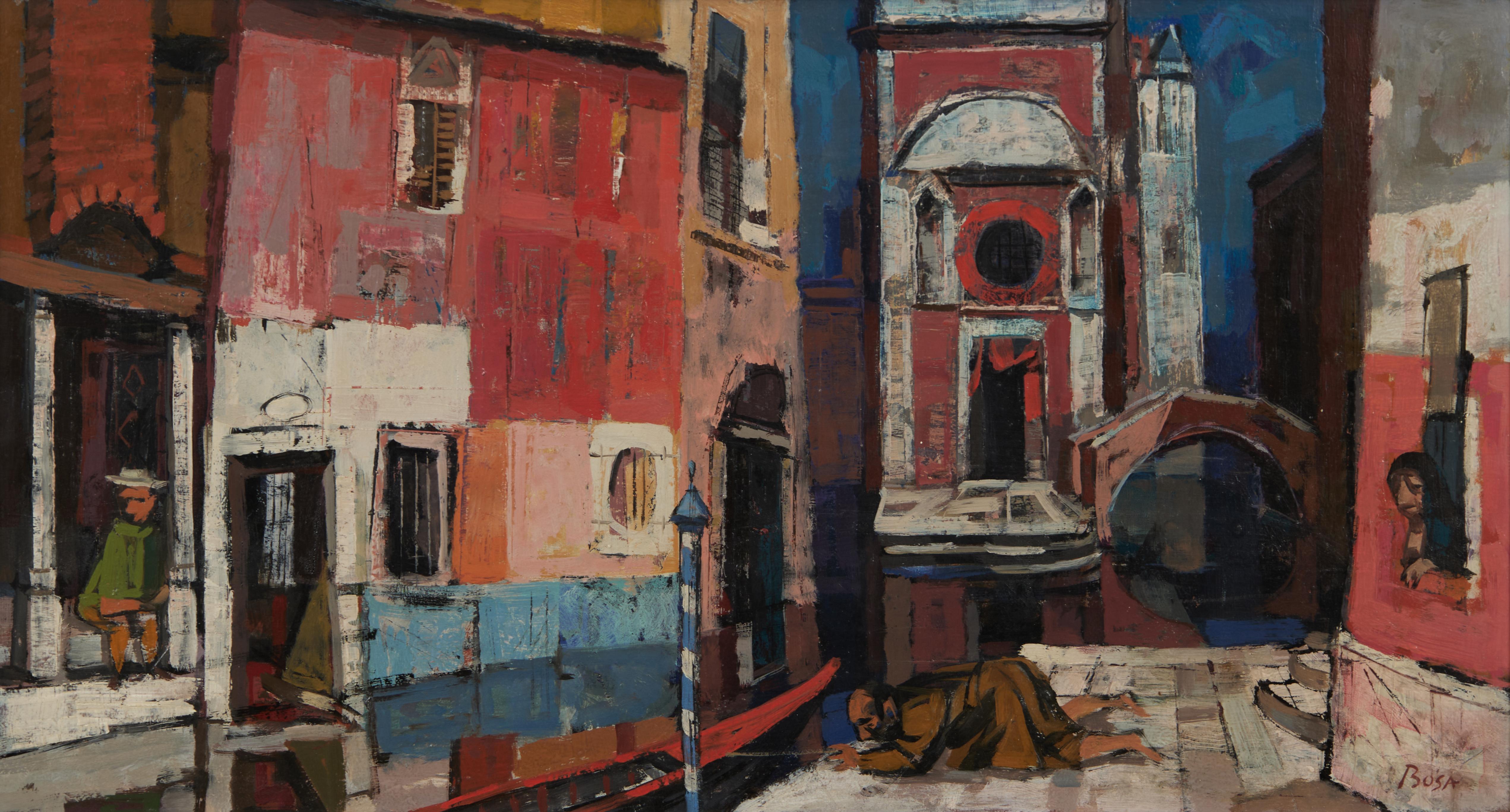 Louis Bosa Landscape Painting - Mid-20th Century Venetian Canal Cityscape, Italian-American artist