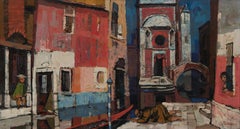 Mid-20th Century Venetian Canal Cityscape, Italian-American artist