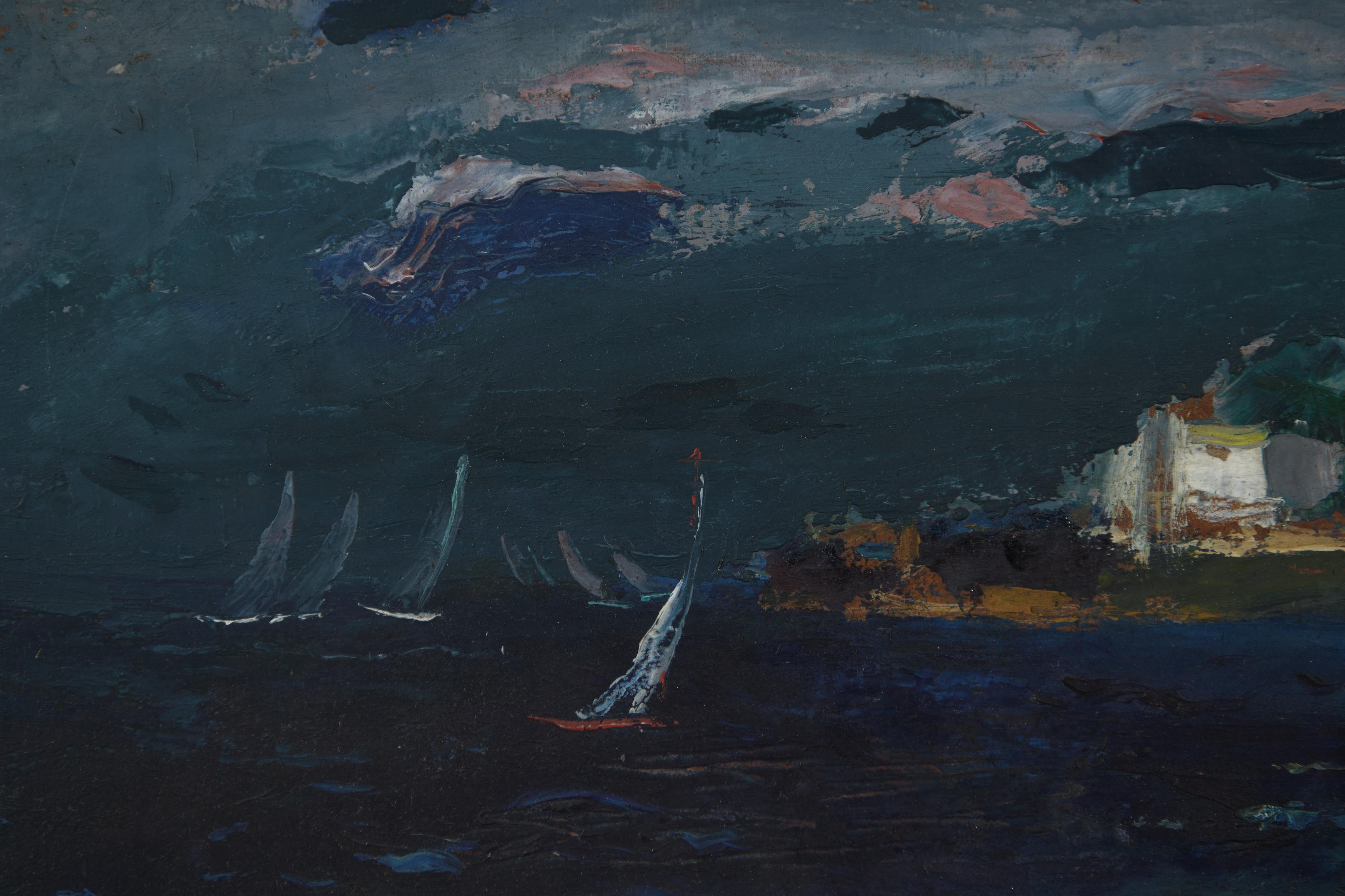 Escena de playa, surrealista Escena familiar figurativa de mediados de siglo Artista italiano en venta 2