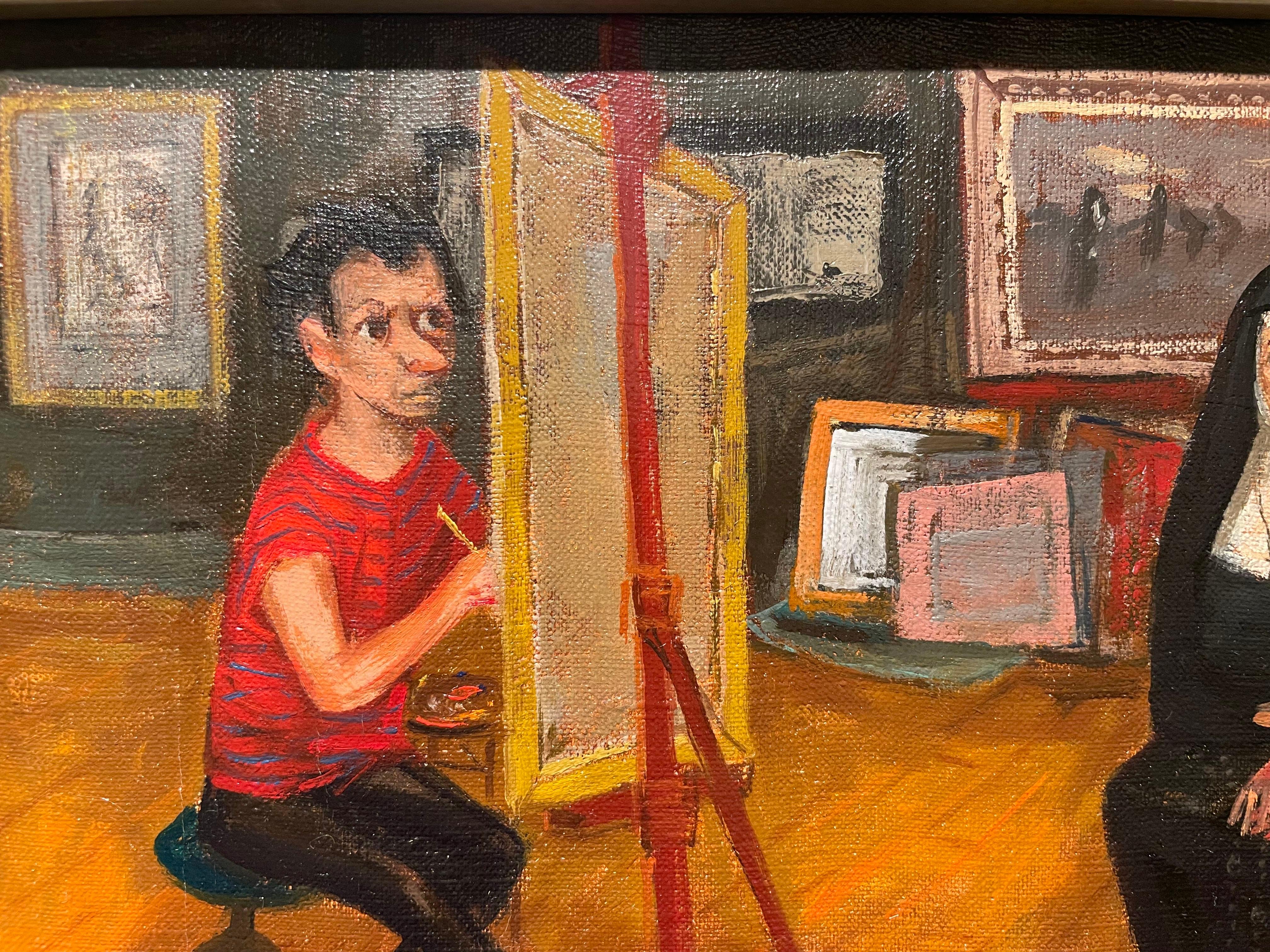 Nonnen in meinem Studio, Self-Portrait, italienisch-amerikanischer Künstler des 20. im Angebot 6
