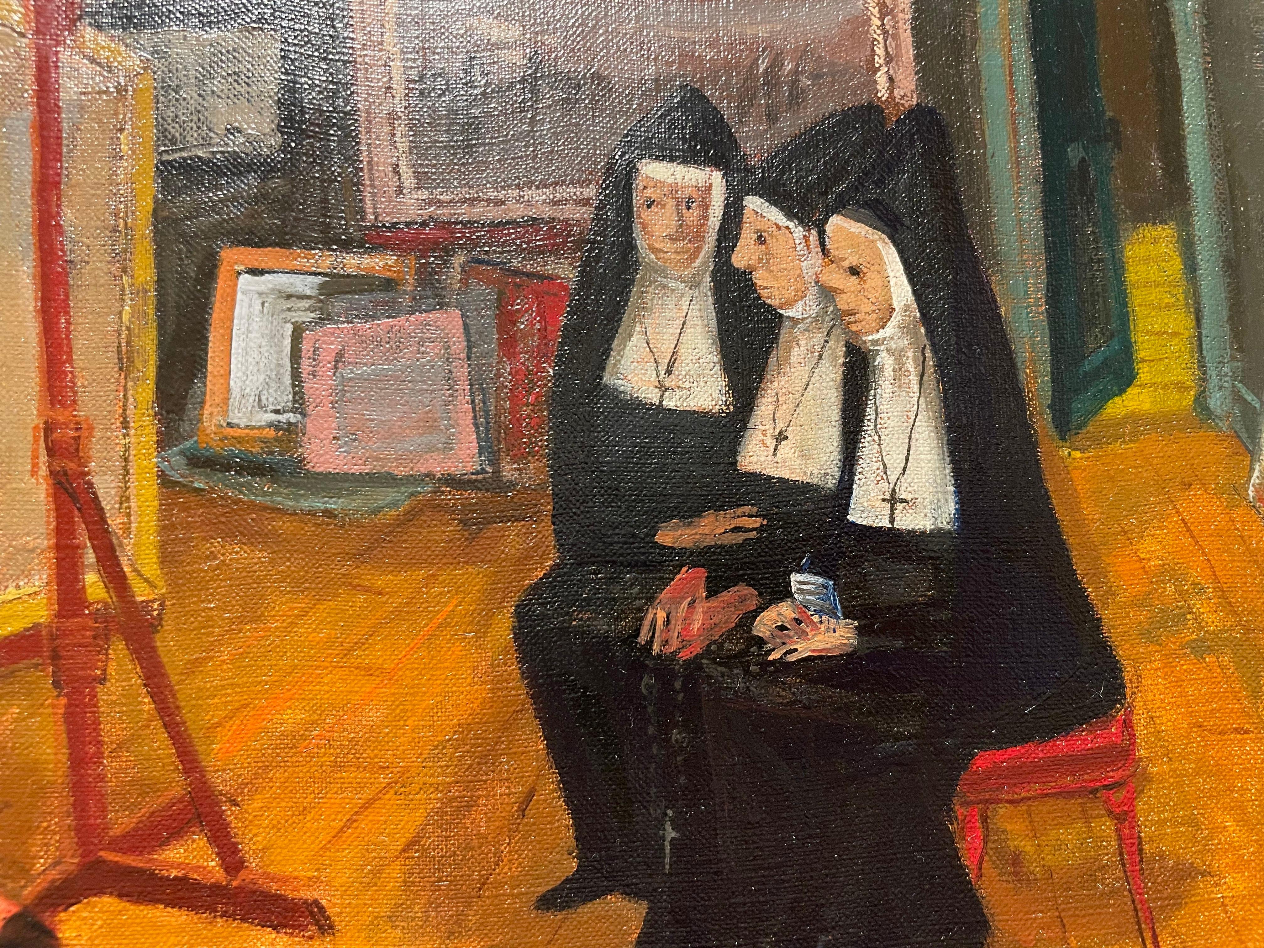 Nonnen in meinem Studio, Self-Portrait, italienisch-amerikanischer Künstler des 20. im Angebot 7